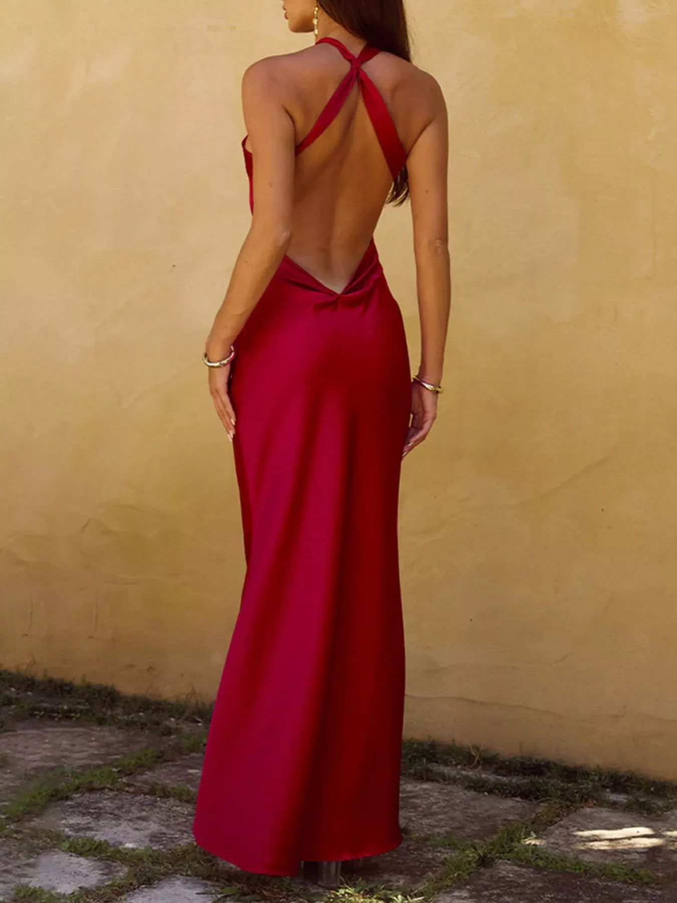 Halter Neck Satin Maxi Dress - Image 11