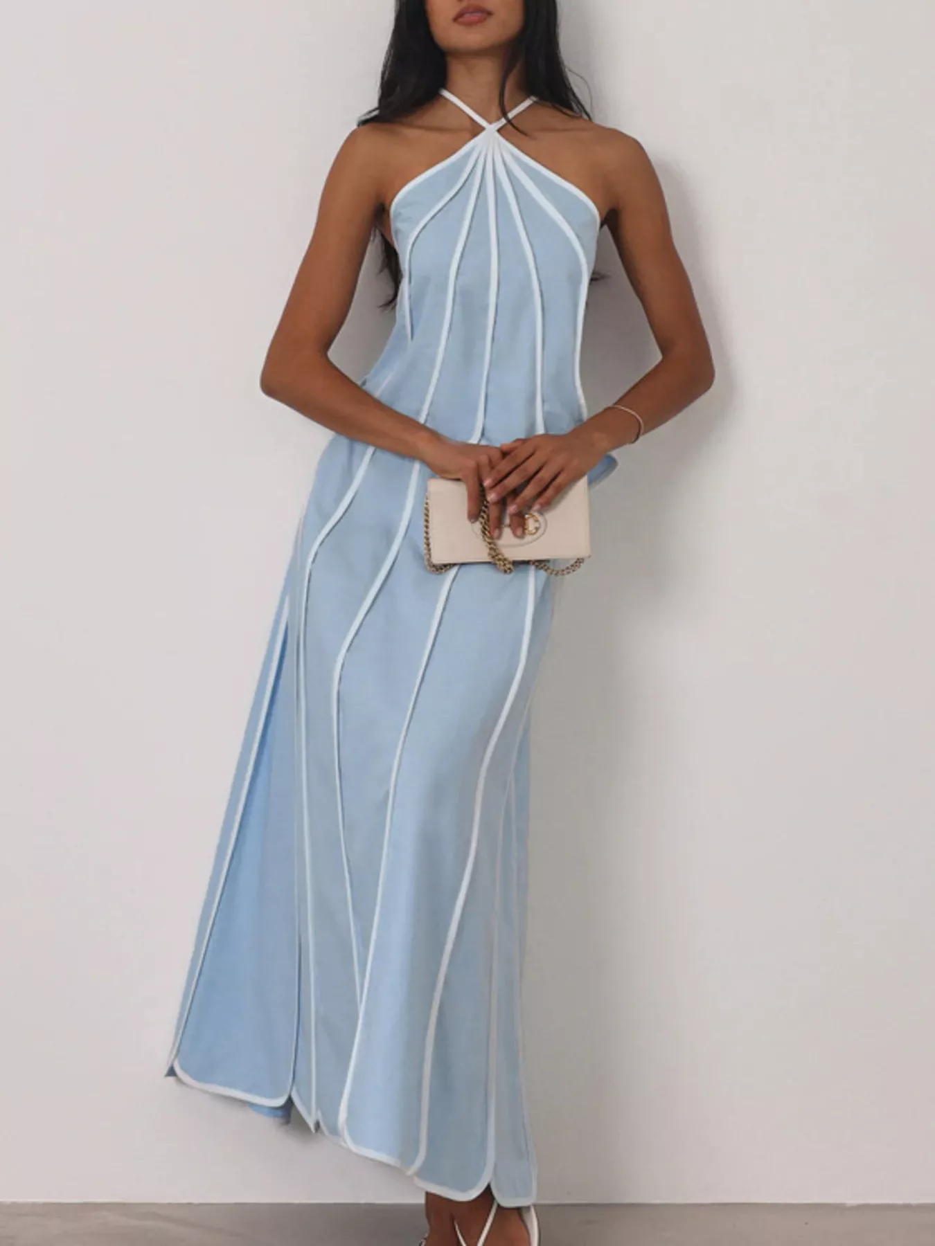 Halter Neck Scalloped Hem Top and Skirt Set - Image 2