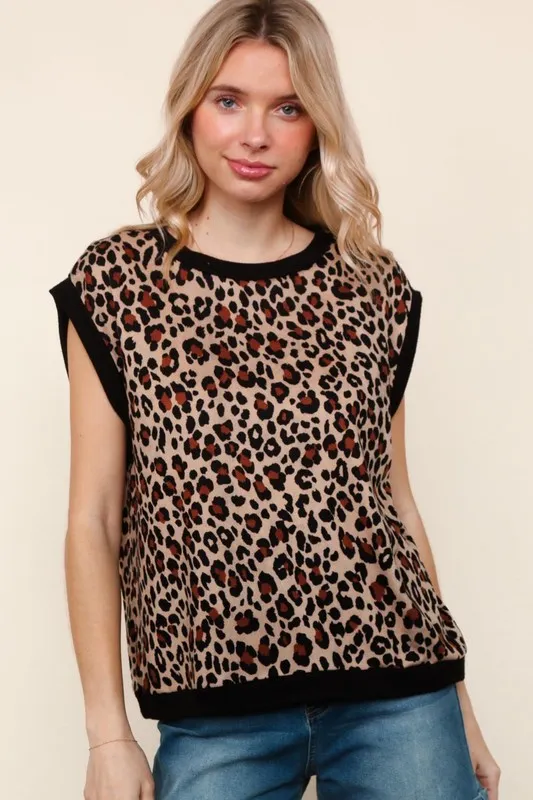 Haptics Leopard Print Dolman Cap Sleeve Knit Top - Image 8