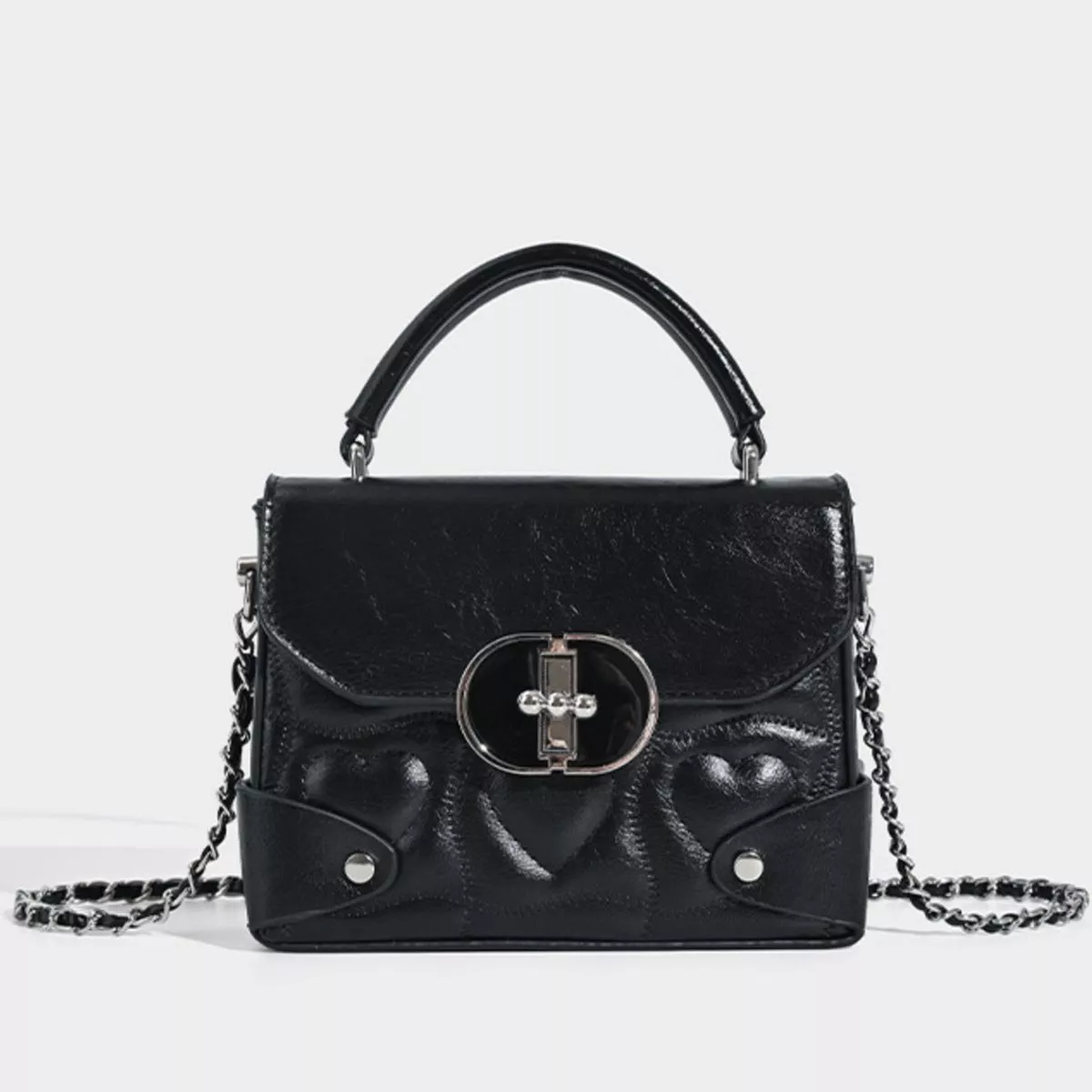 Heart-Embossed Flap Crossbody Bag