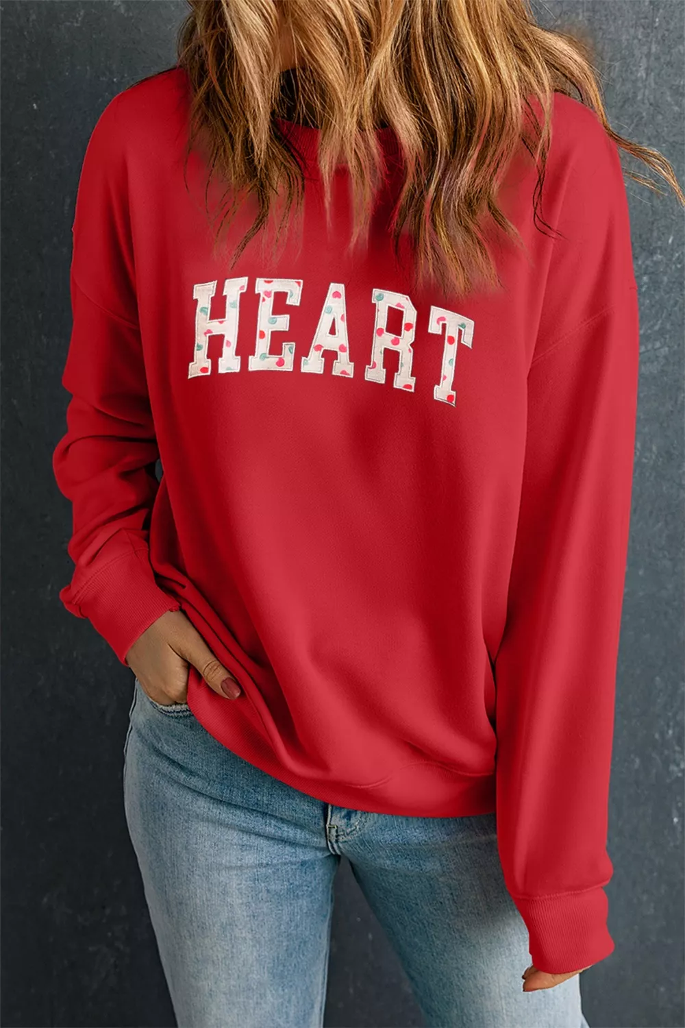 HEART Embroidered Patched Graphic Valentine Sweatshirt - Image 2