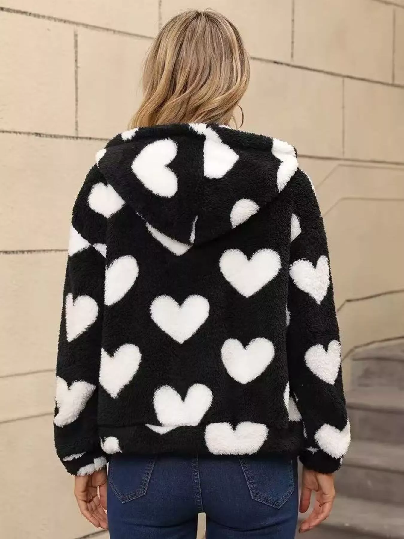 Heart Fuzzy Fleece Zip-Up Outerwear - Image 2