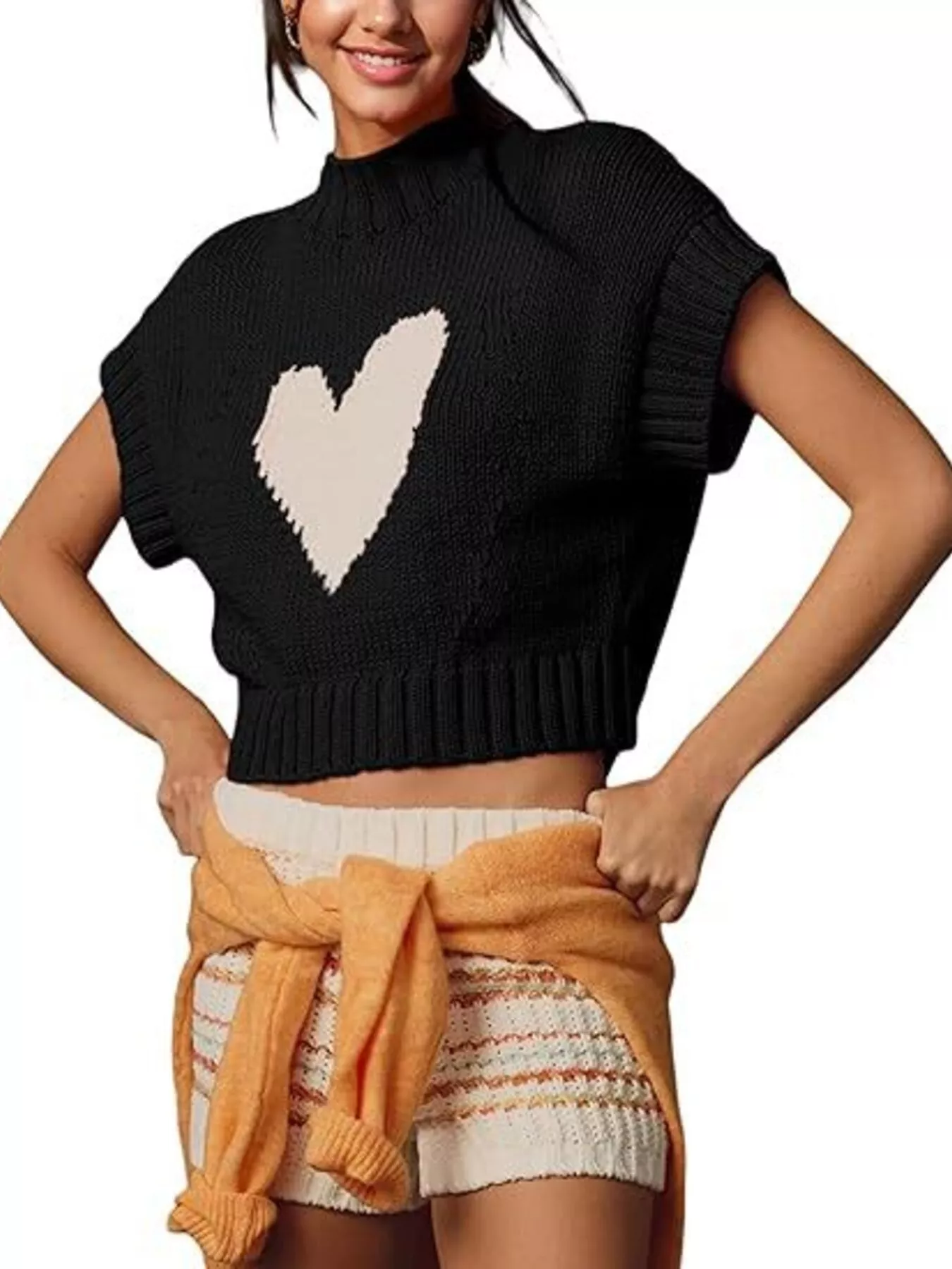 Heart Graphic Short Sleeve Knit Sweater - Image 5