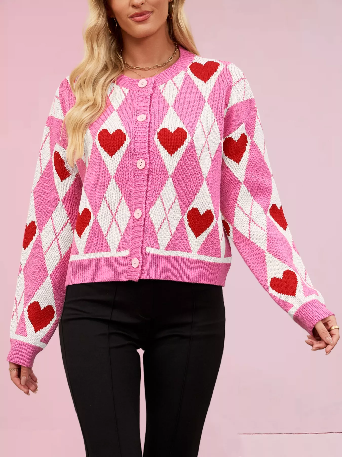 Heart Pattern Button-Up Cardigan - Image 4