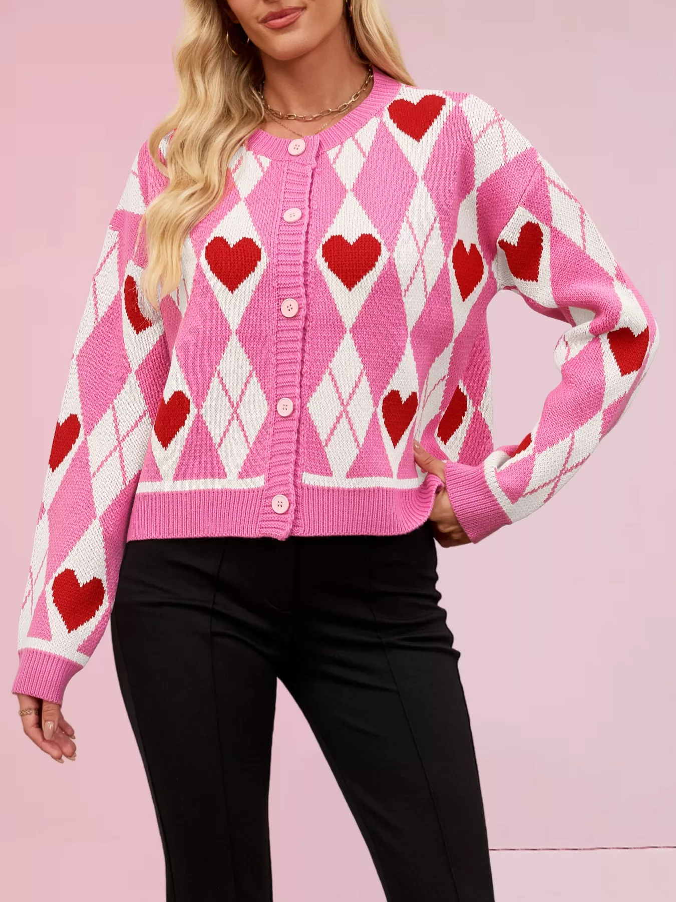 Heart Pattern Button-Up Cardigan - Image 5