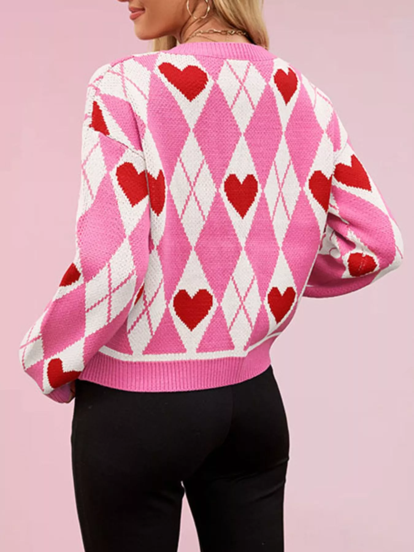 Heart Pattern Button-Up Cardigan - Image 6