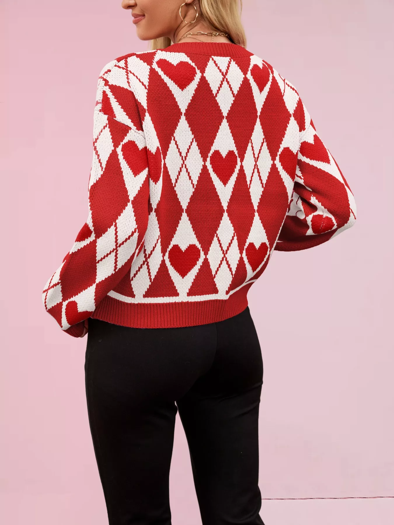 Heart Pattern Button-Up Cardigan - Image 9