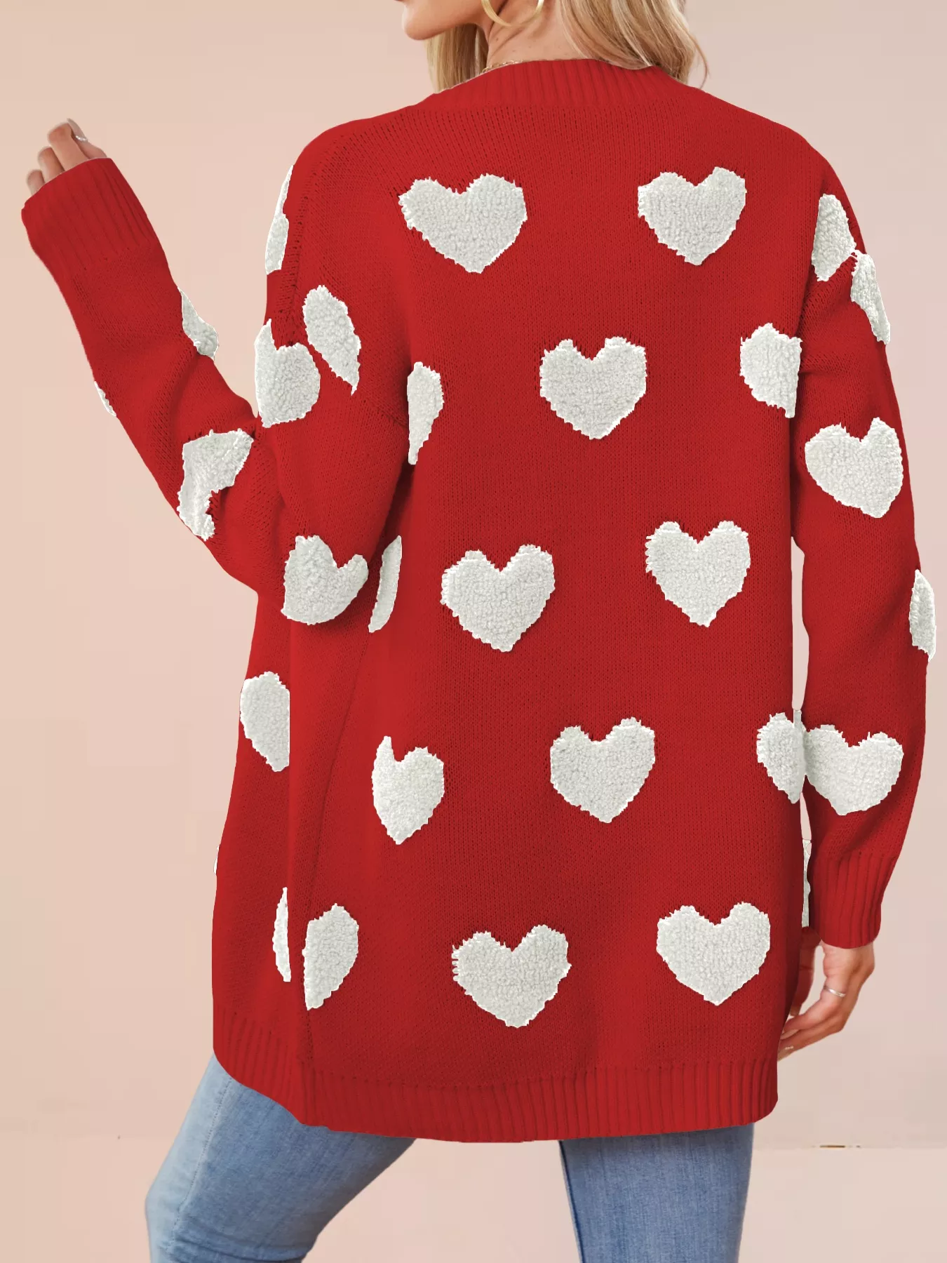 Heart Pattern Knit Button-Up Cardigan - Image 9