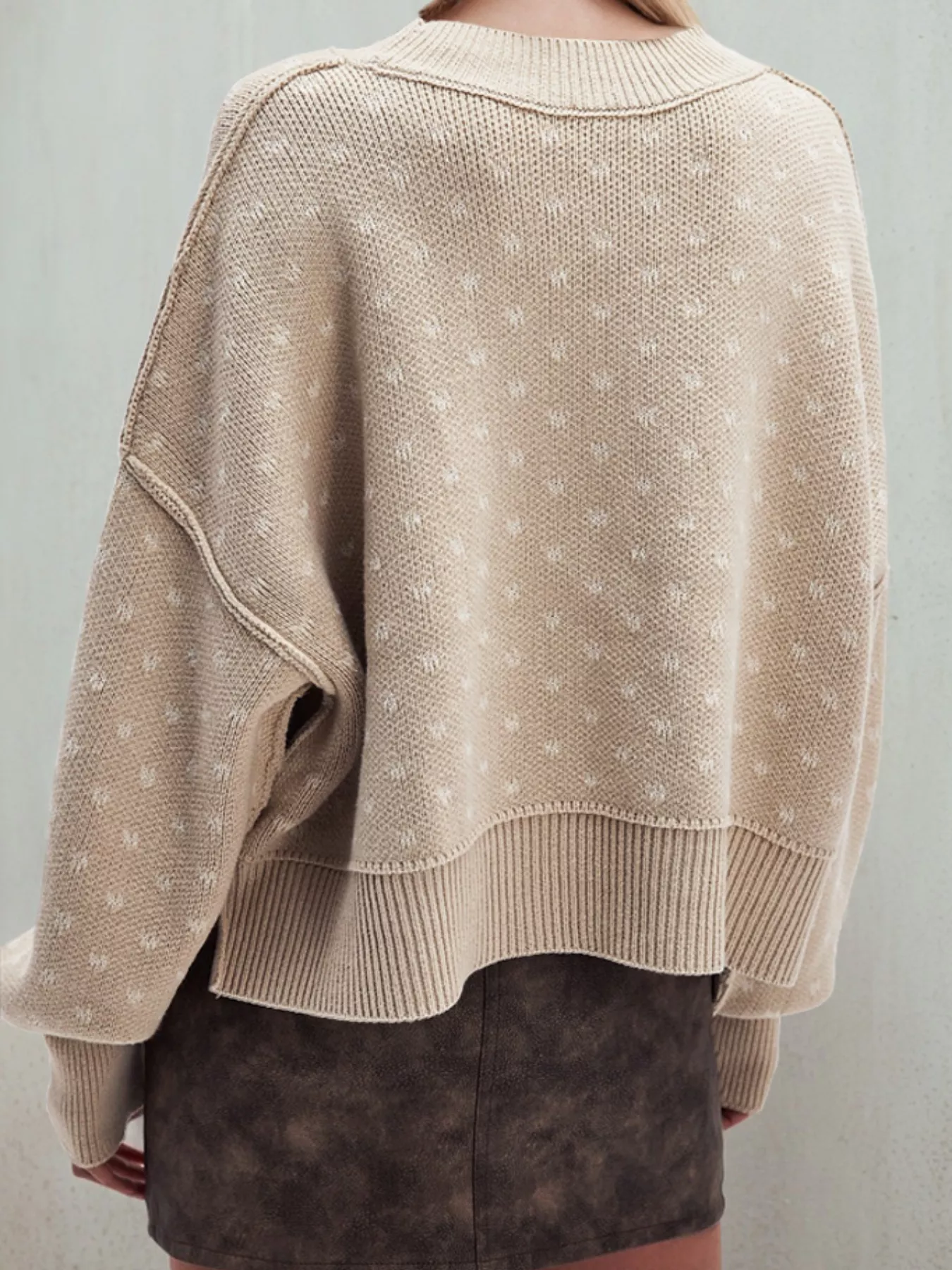 Heart-Patterned Round Neck Sweater - Image 3