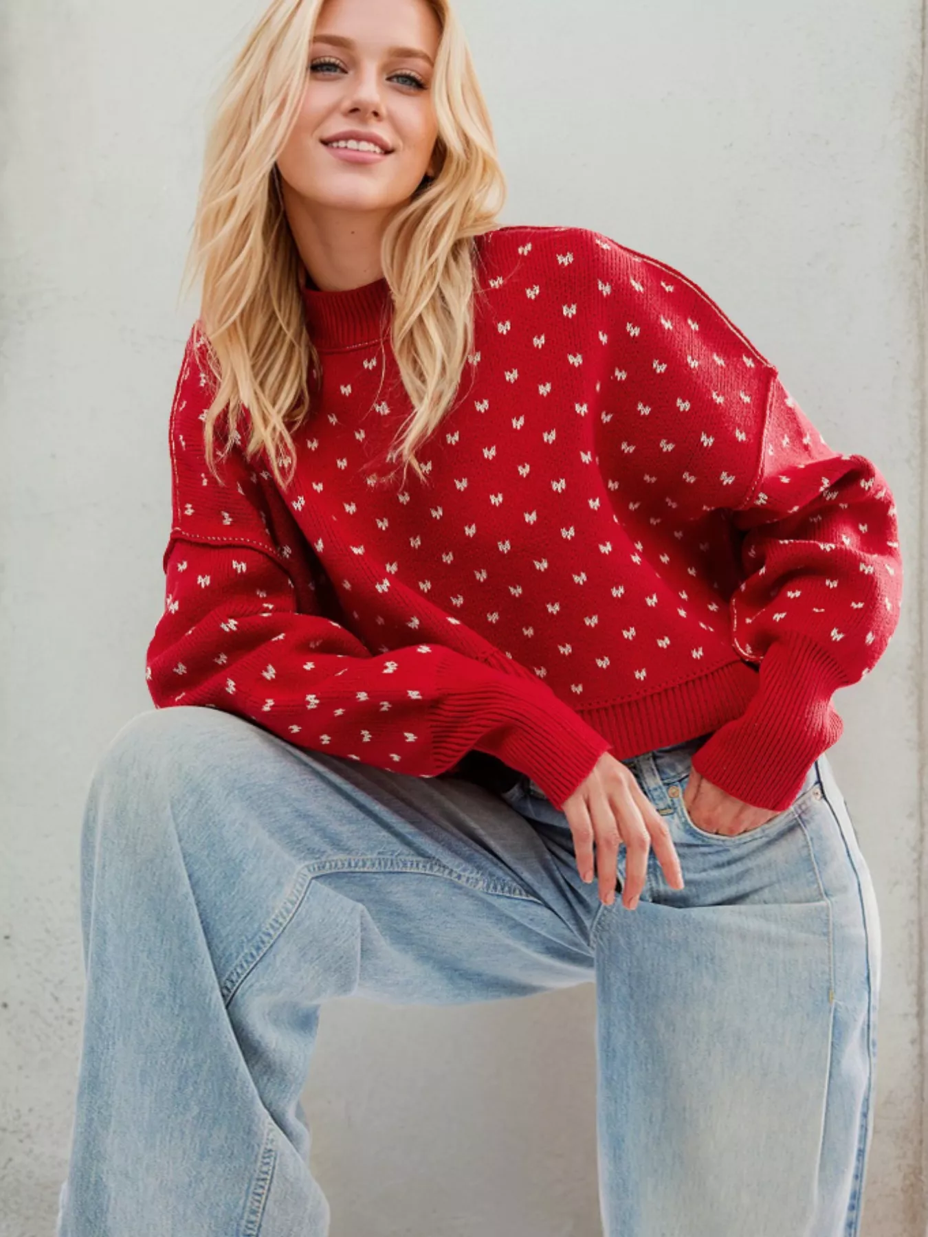Heart-Patterned Round Neck Sweater - Image 8
