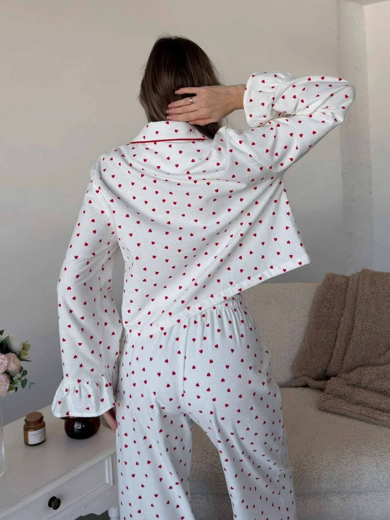 Heart Print Long Sleeve Top and Pants Lounge Set - Image 5