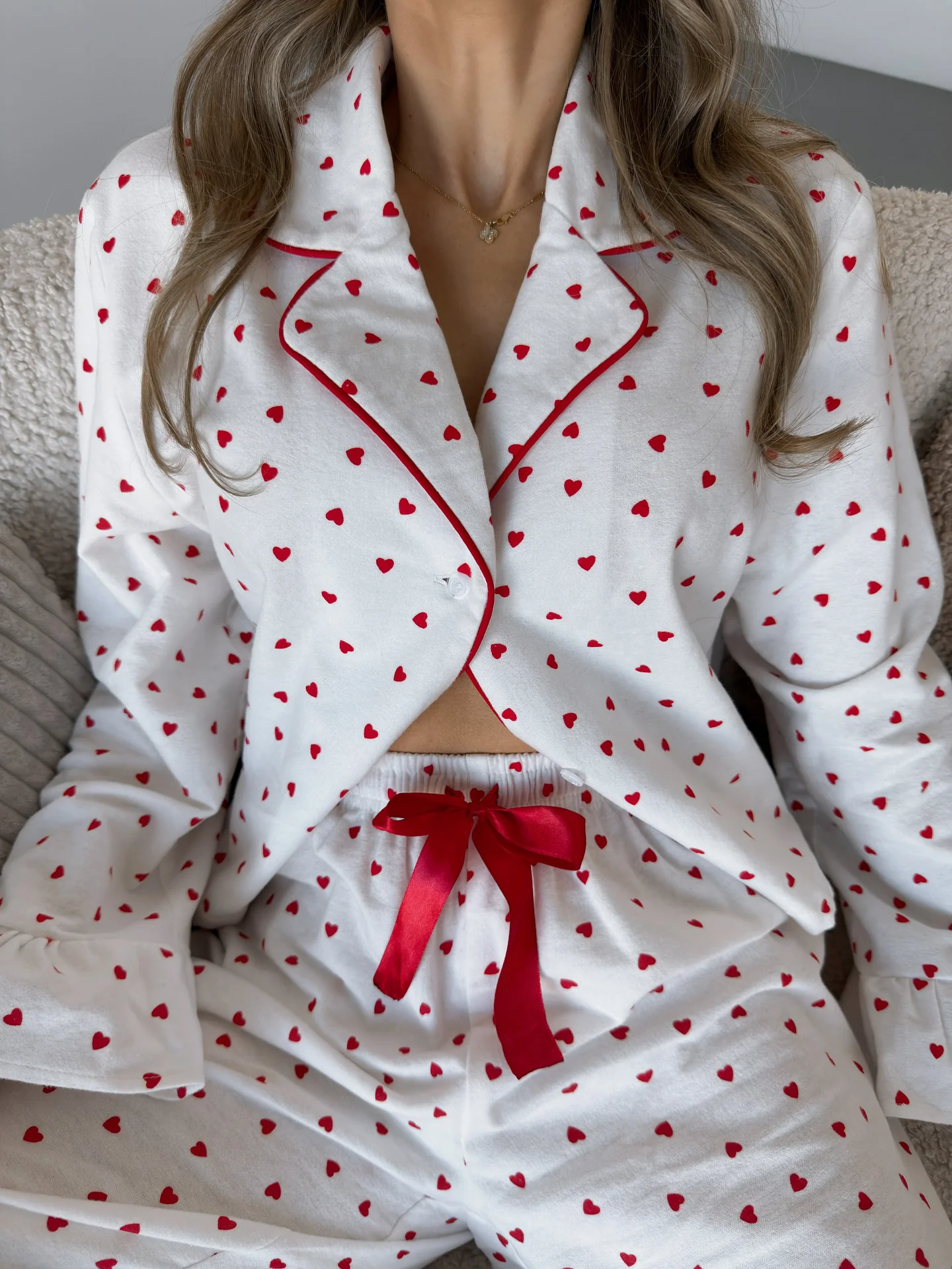 Heart Print Long Sleeve Top and Pants Lounge Set - Image 6