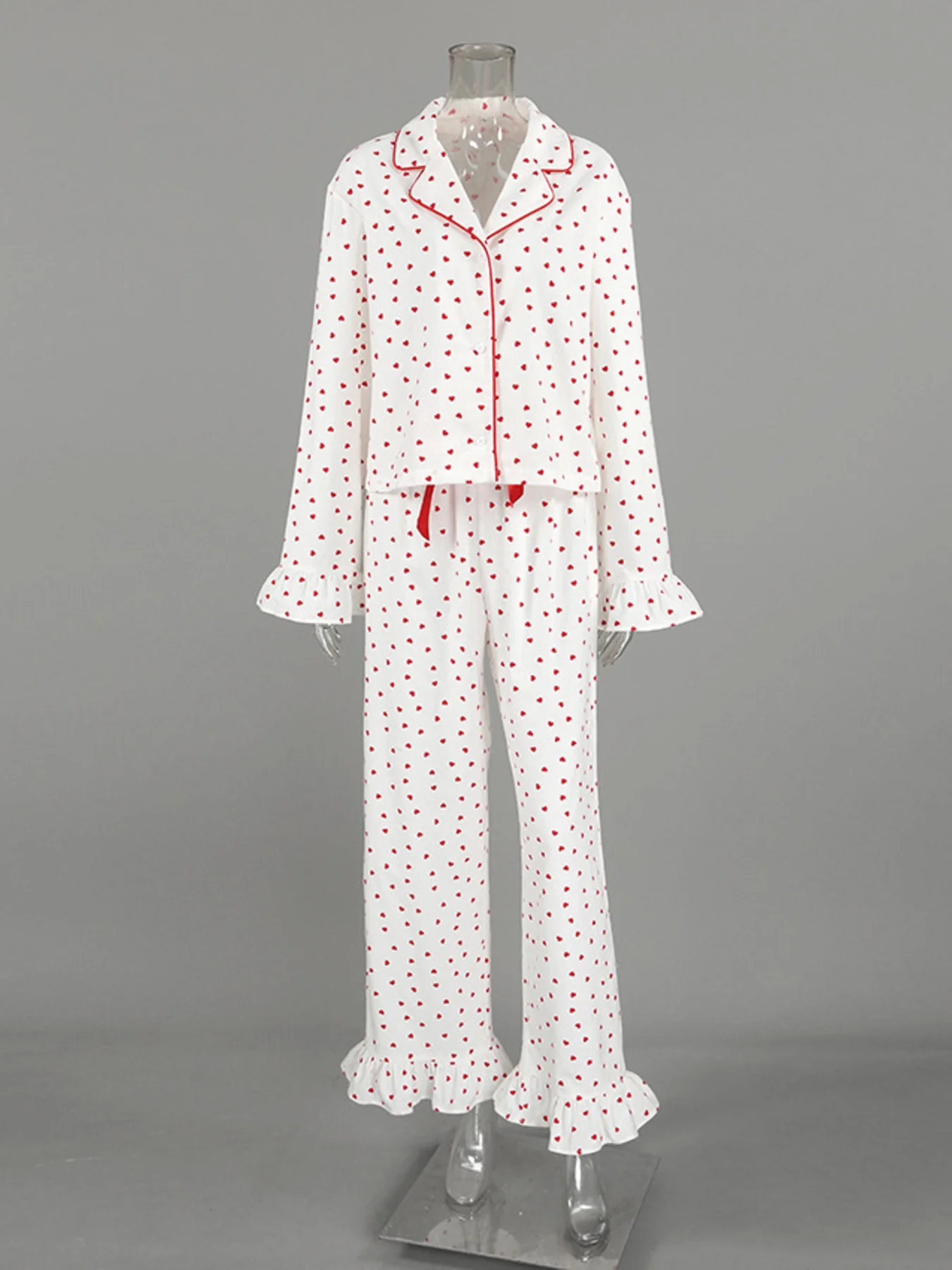 Heart Print Long Sleeve Top and Pants Lounge Set - Image 7