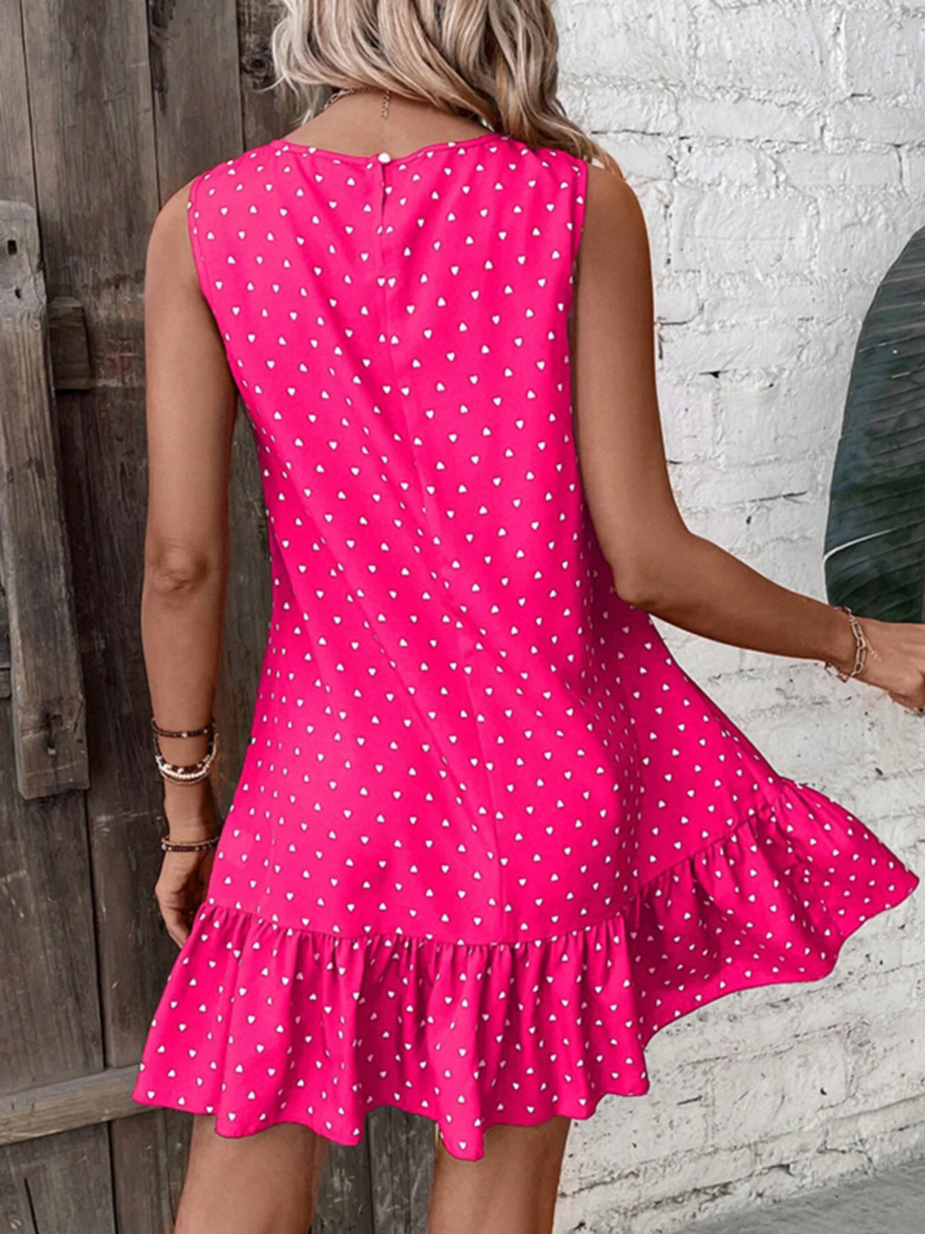 Heart Print Sleeveless Ruffle Hem Mini Dress - Image 2