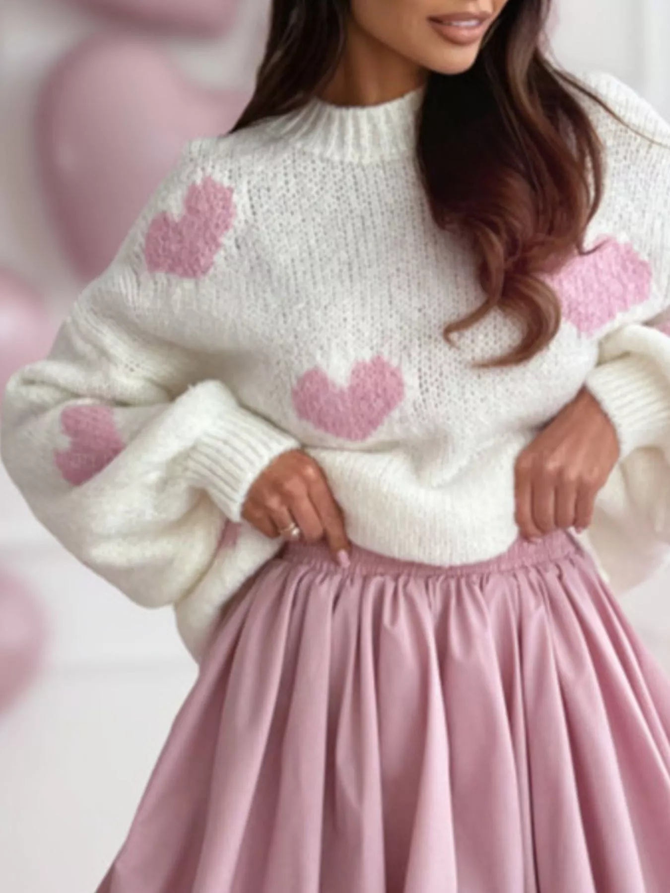 Heart Round Neck Knitted Sweater - Image 2