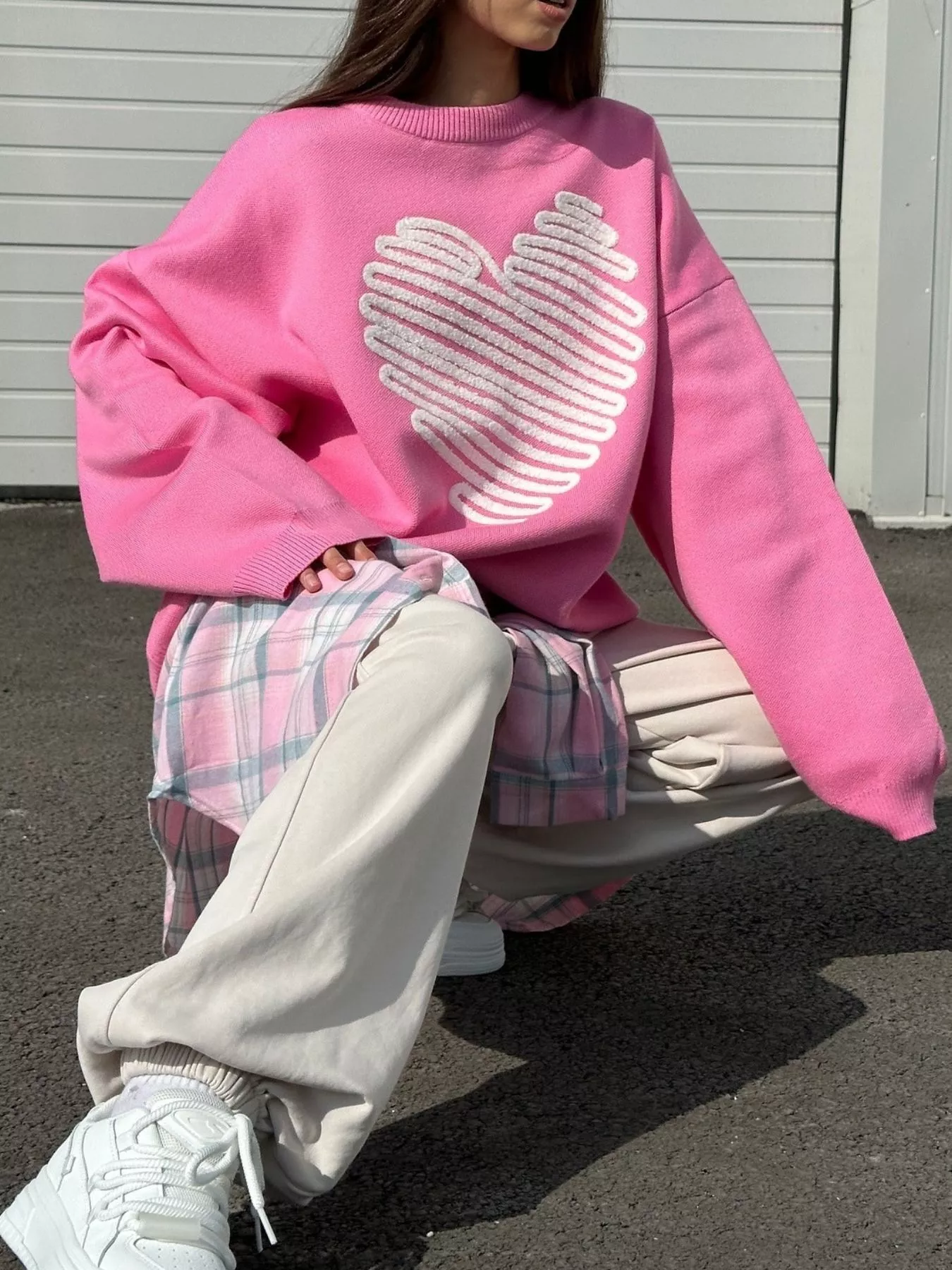 Heart Round Neck Oversized Sweater - Image 2