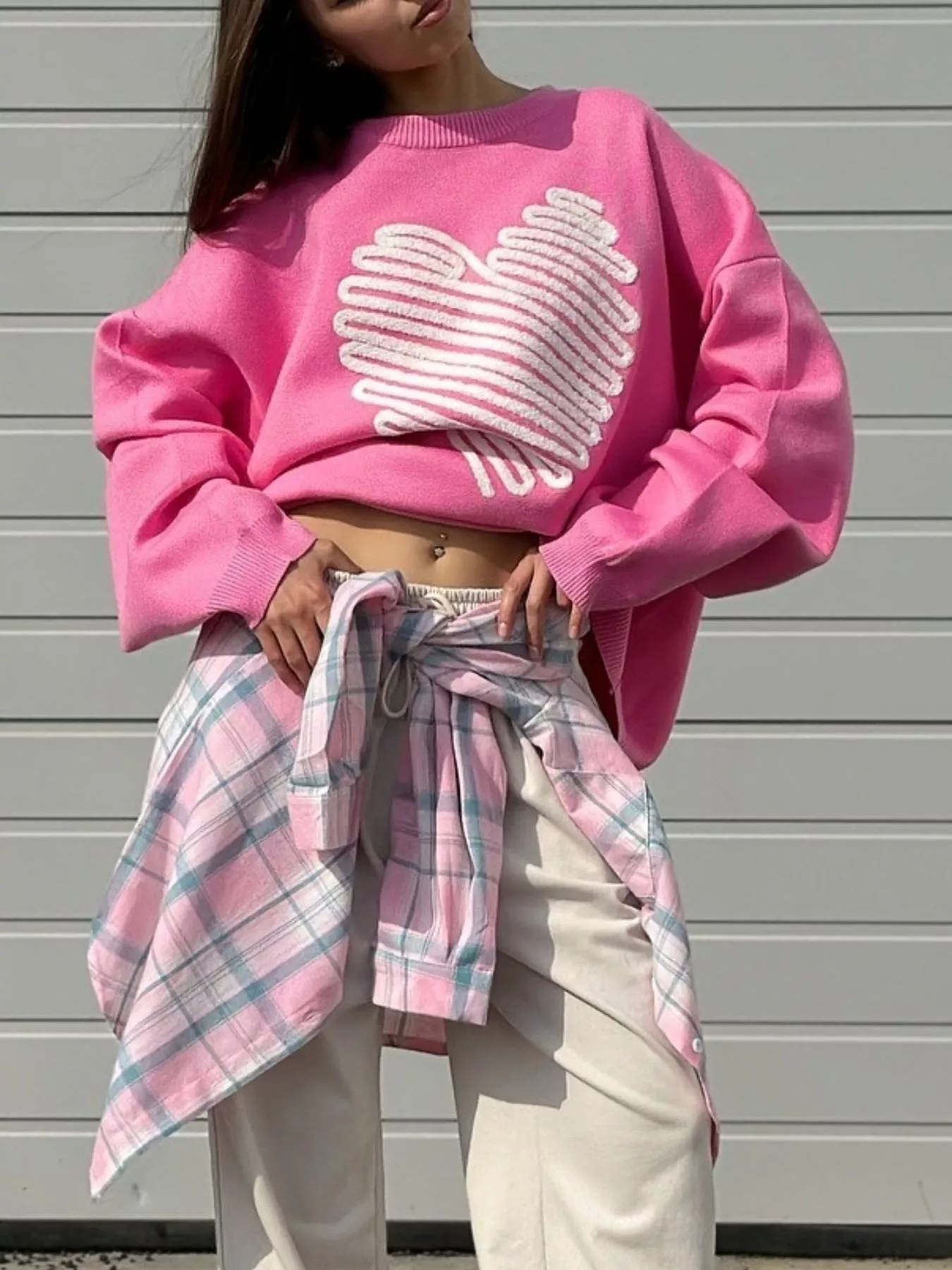 Heart Round Neck Oversized Sweater - Image 3