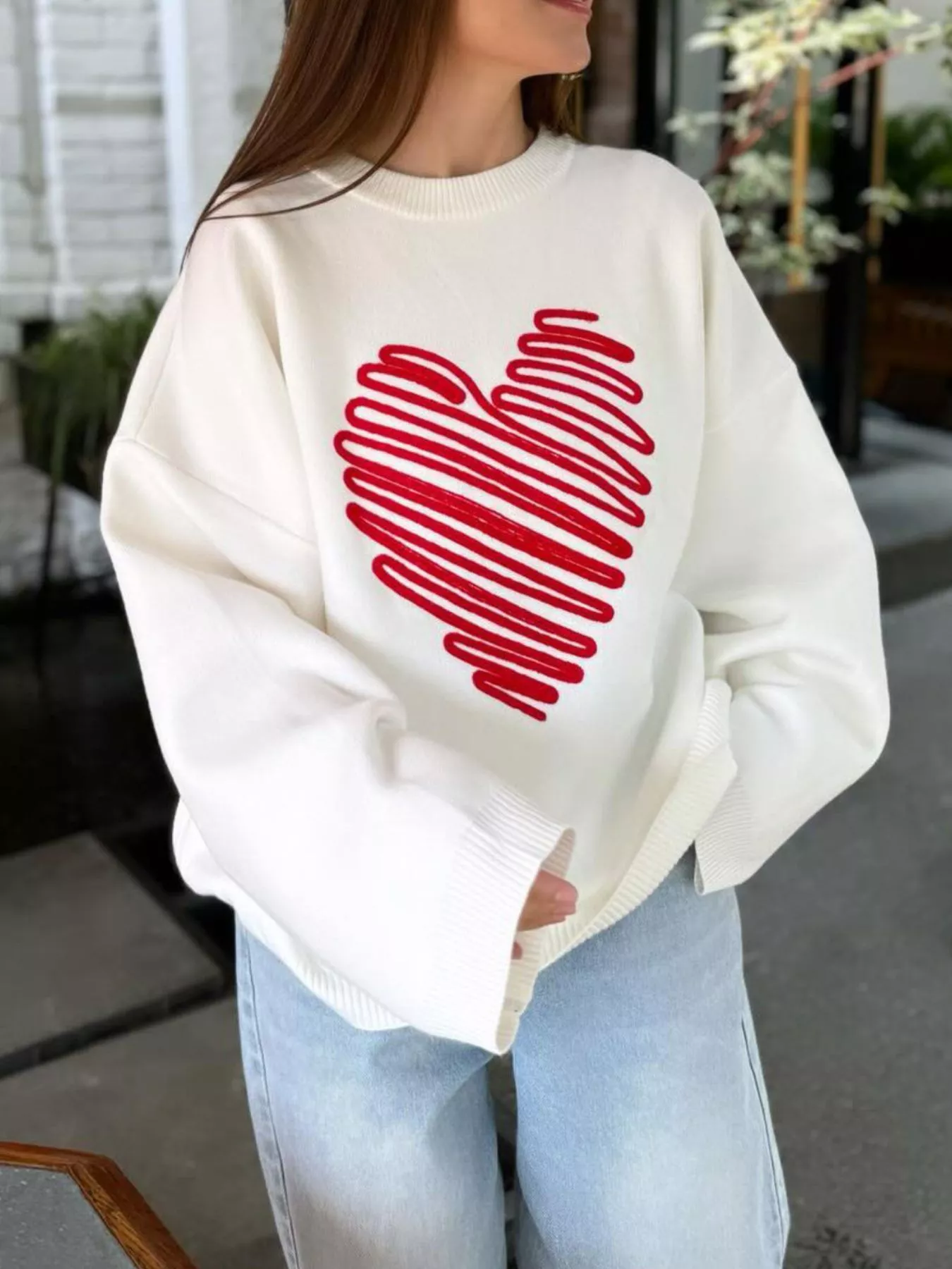 Heart Round Neck Oversized Sweater - Image 6