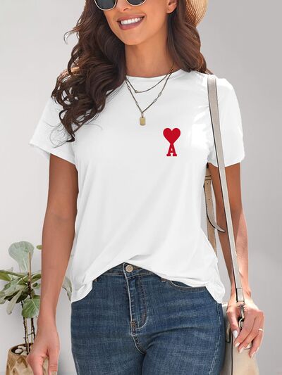 Heart Round Neck Short Sleeve T-Shirt - Image 3