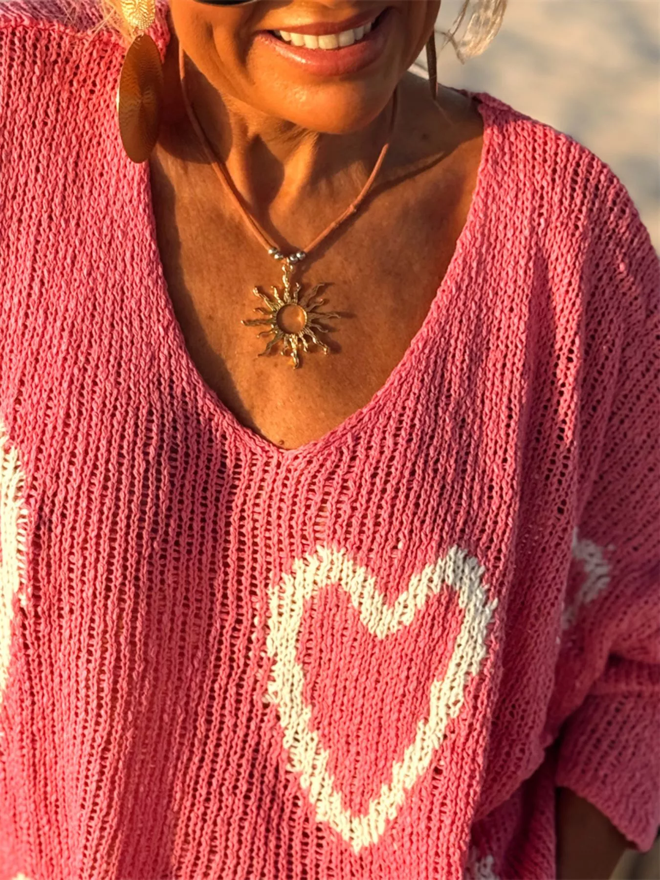Heart V-Neck Dropped Shoulder Sweater - Image 4