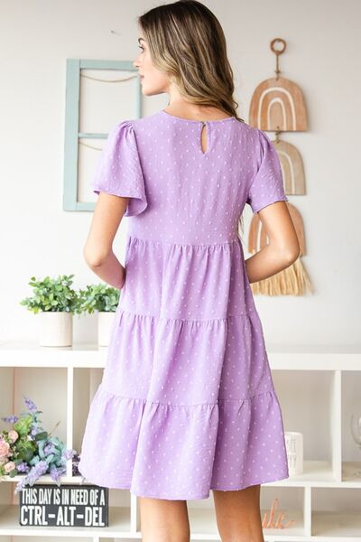 Heimish Full Size Swiss Dot Short Sleeve Tiered Dress - Image 2