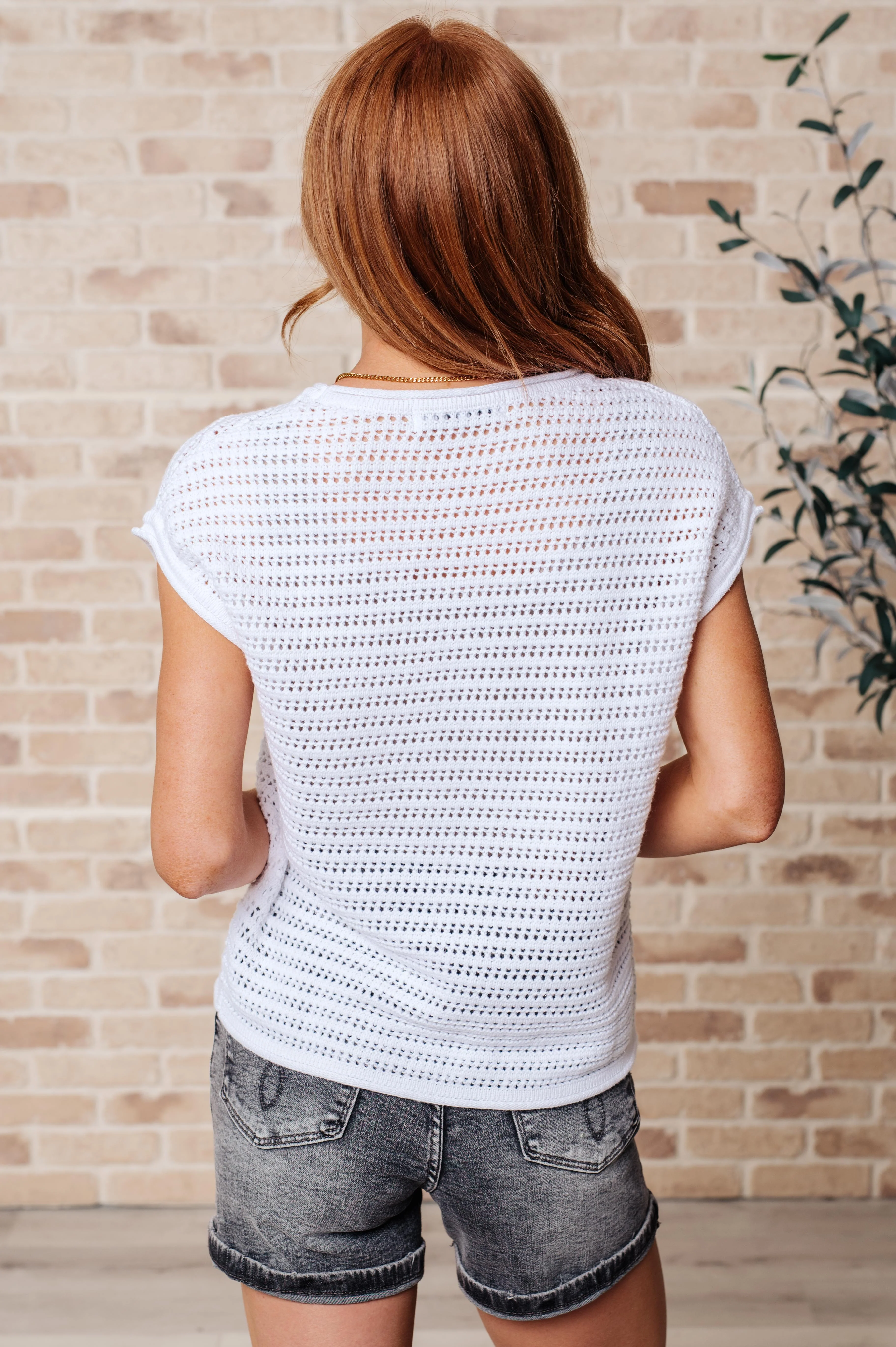 Here for More Open Knit Cap Sleeve Sweater - Image 8