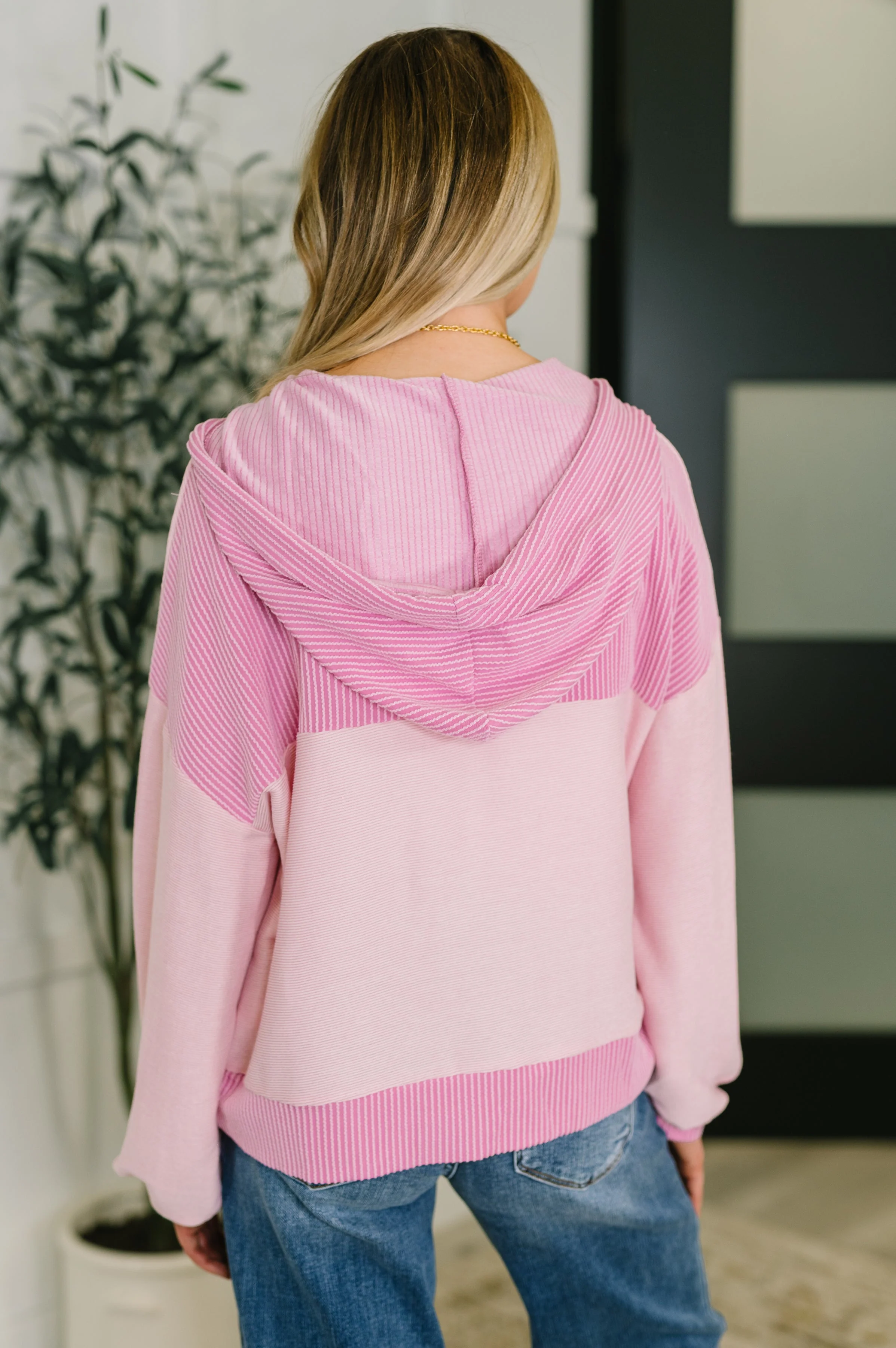 Here for Now Color Block Hoodie in Pink - Image 5