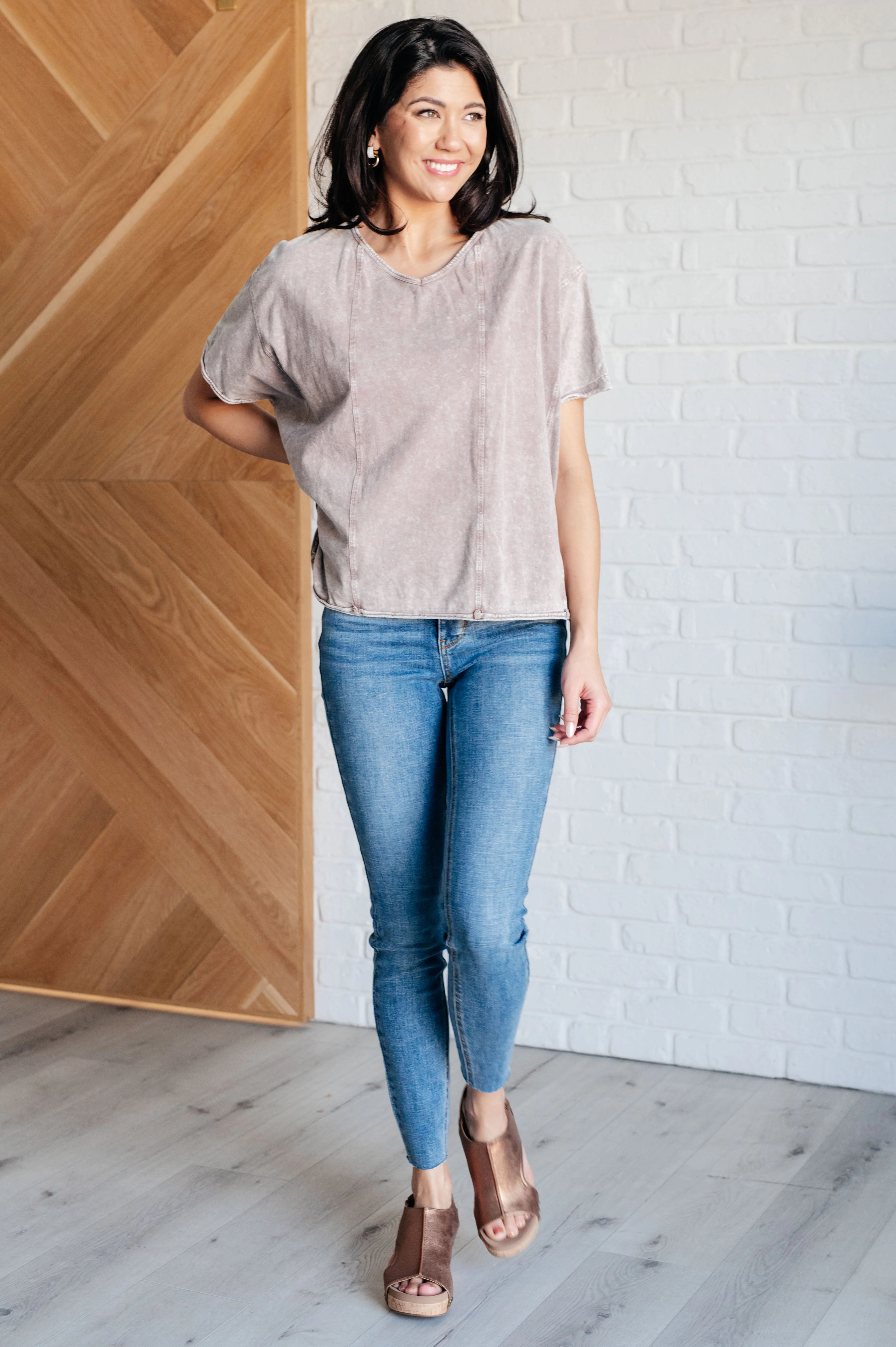 Here for the Vibes Mineral Wash Spliced Tee - Image 2