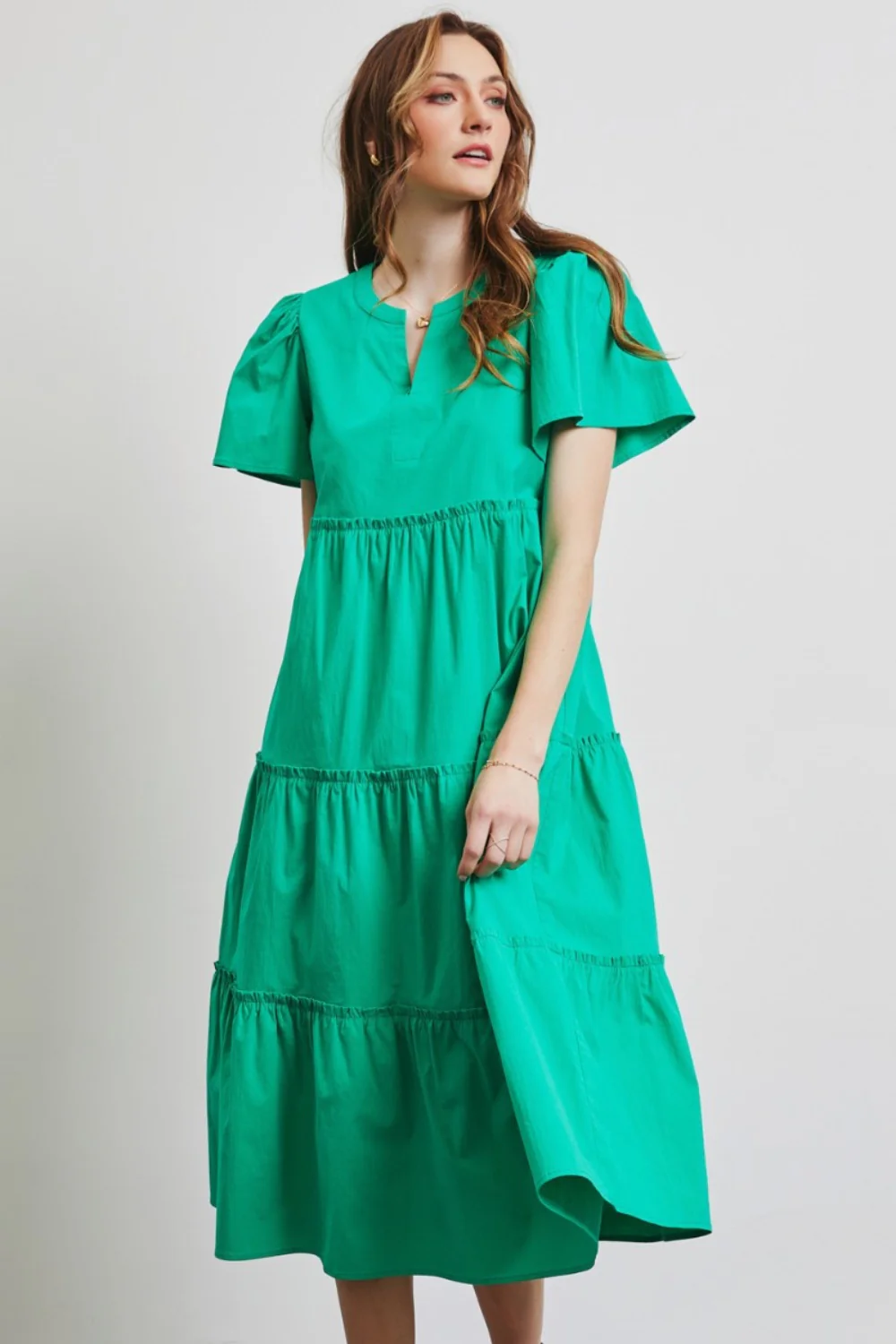 HEYSON Full Size Cotton Poplin Ruffled Tiered Midi Dress - Image 5