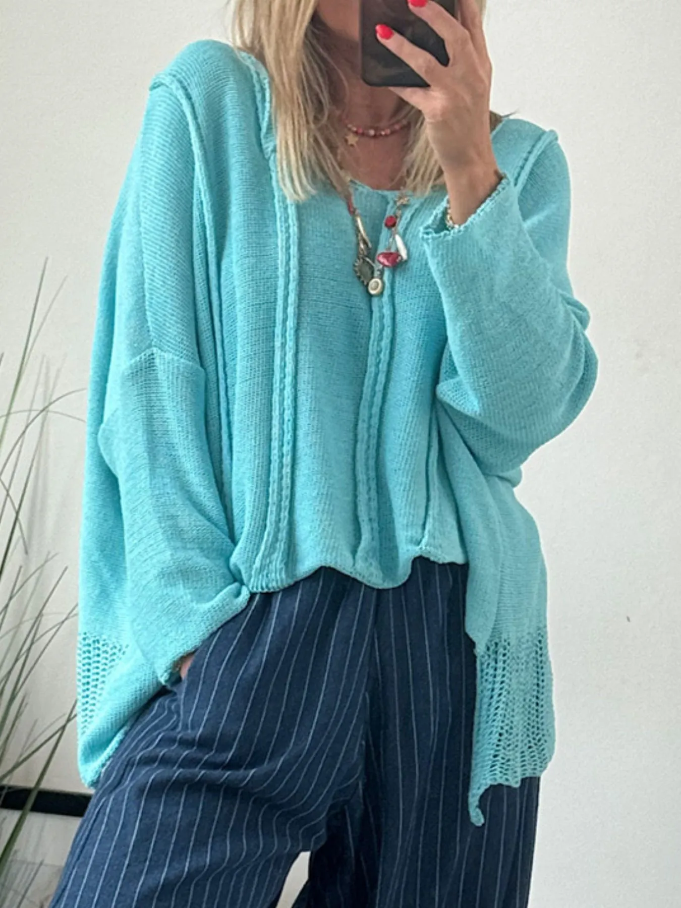 High-Low Drop Shoulder Sweater - Image 3