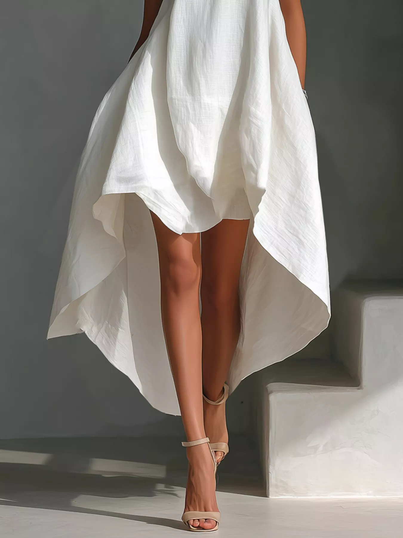 High-Low Round Neck Sleeveless Dress - Image 3