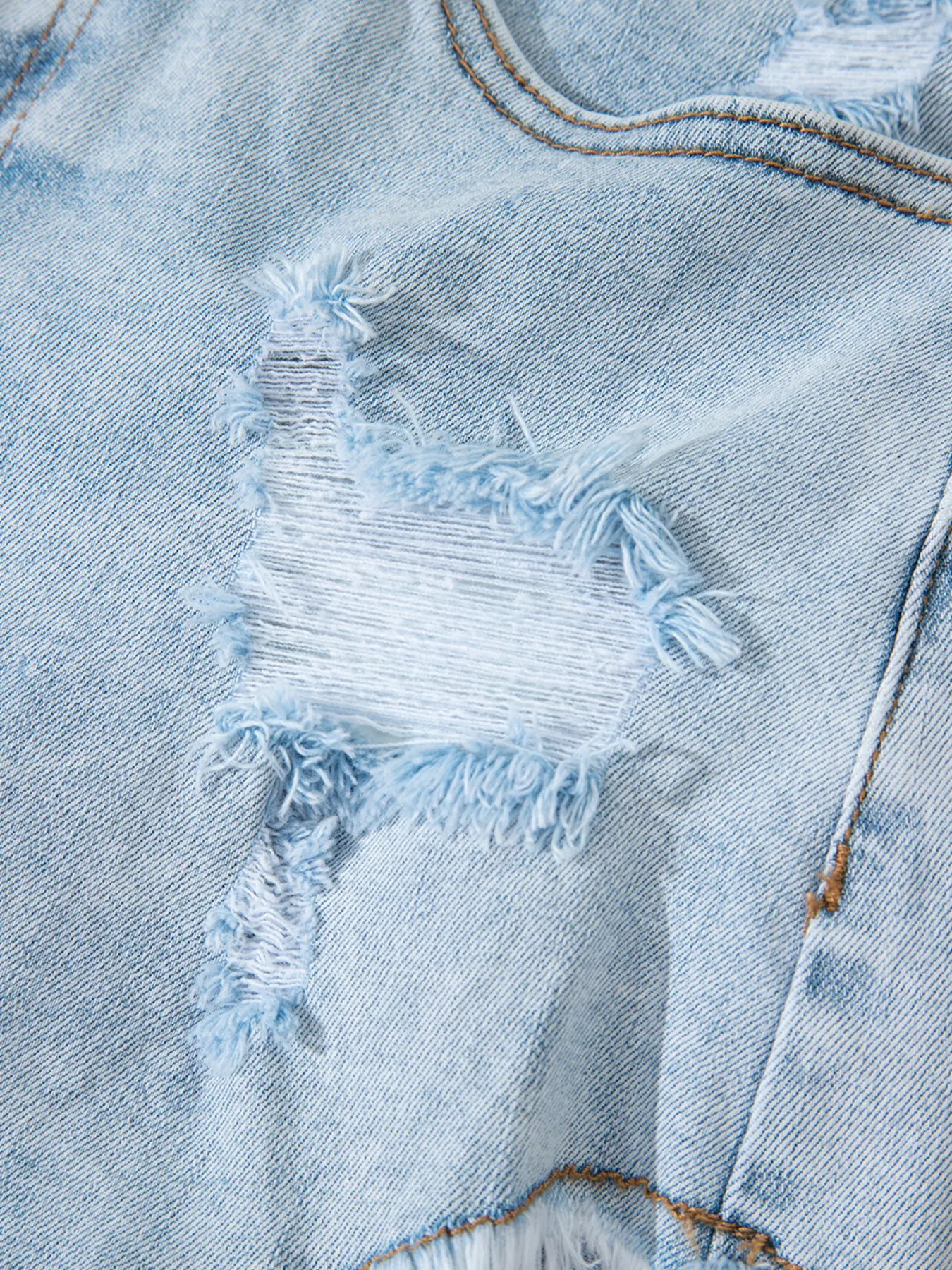 High Rise Distressed Raw Hem Denim Shorts - Image 11