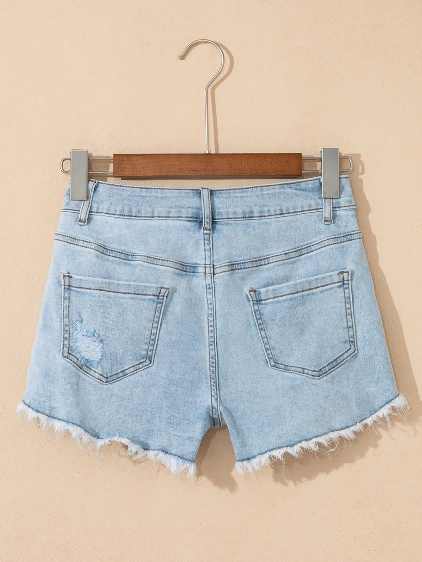 High Rise Distressed Raw Hem Denim Shorts - Image 5