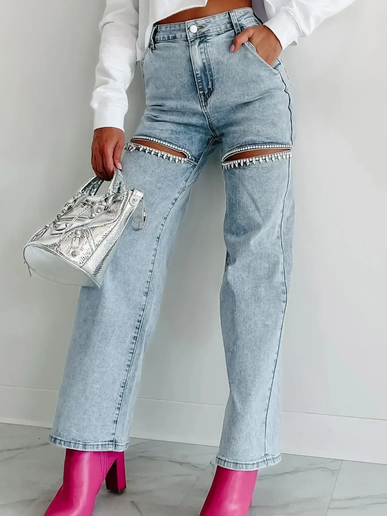 High Waist Cut-Out Wide Leg Jeans - Image 2