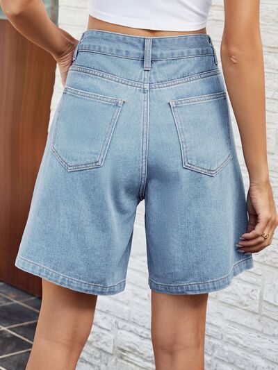 High Waist Denim Shorts with Pockets - Image 7