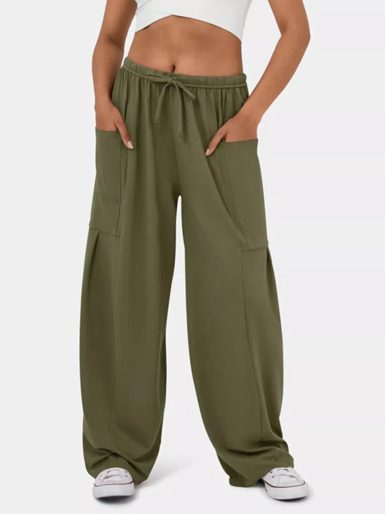 High-Waisted Drawstring Wide-Leg Pants - Image 4