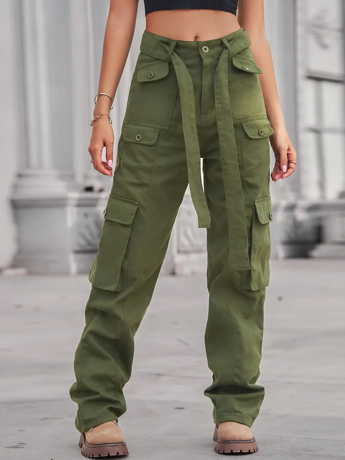 High-Waisted Multi-Pocket Cargo Jeans - Image 21