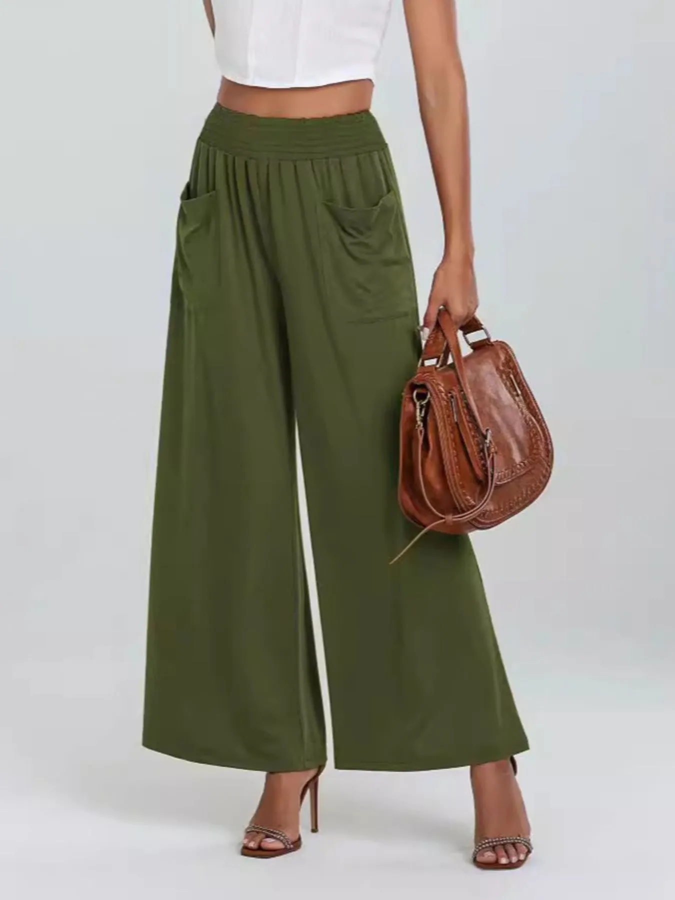 High-Waisted Wide Leg Pants with Pockets - Image 10