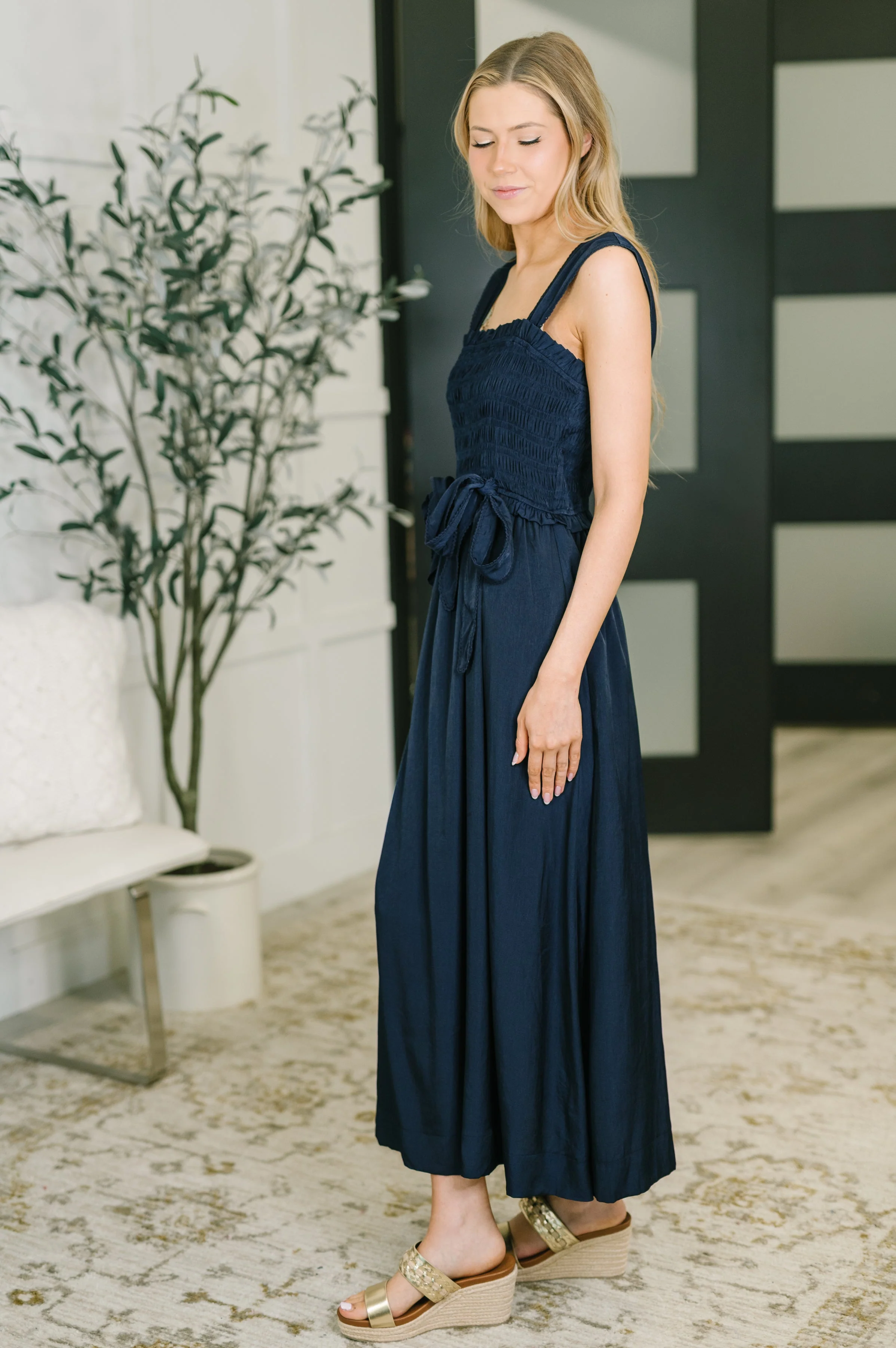 Hold Me Down Midi Dress in Navy - Image 4
