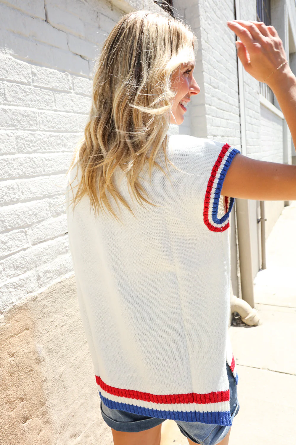 Holiday Ready Red/White & Blue USA Embroidery Dolman Top - Image 2
