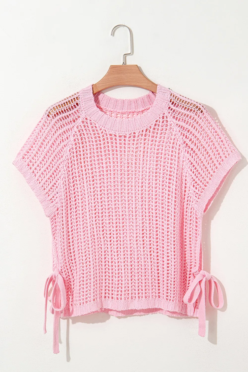 Hollow-out Crochet Side Tied Short Sleeve Knit Cover Up - Image 5