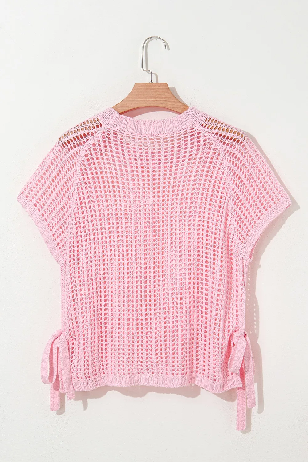 Hollow-out Crochet Side Tied Short Sleeve Knit Cover Up - Image 6