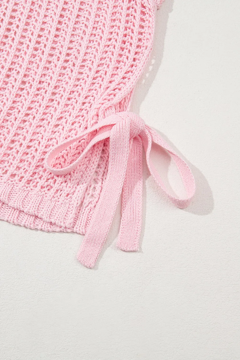 Hollow-out Crochet Side Tied Short Sleeve Knit Cover Up - Image 8
