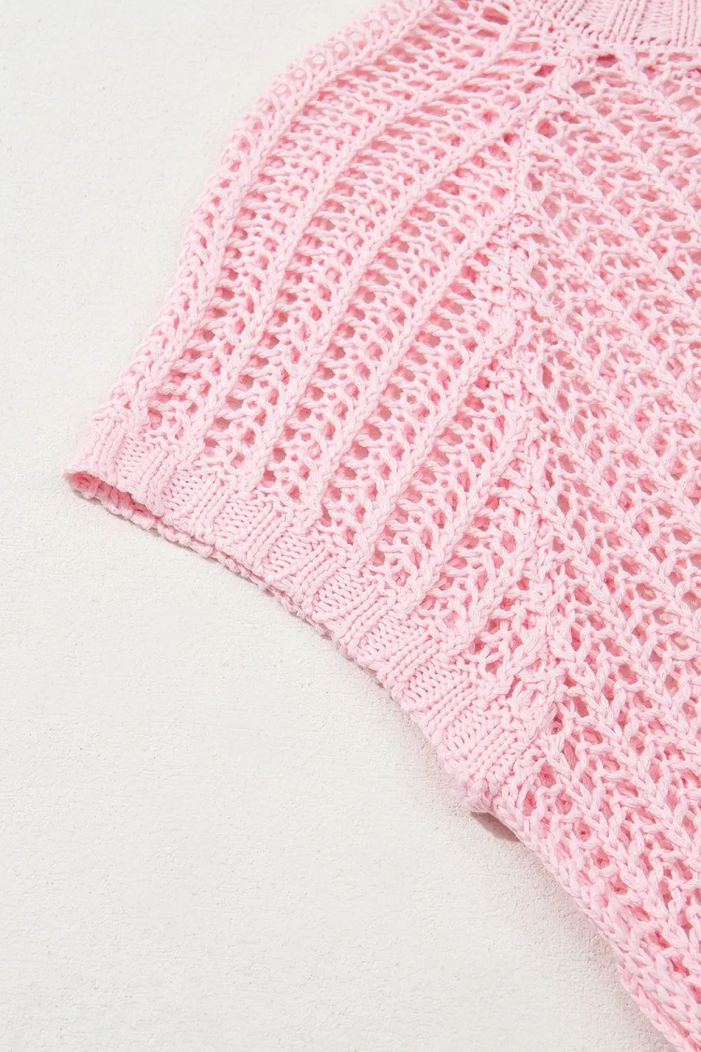Hollow-out Crochet Side Tied Short Sleeve Knit Cover Up - Image 9