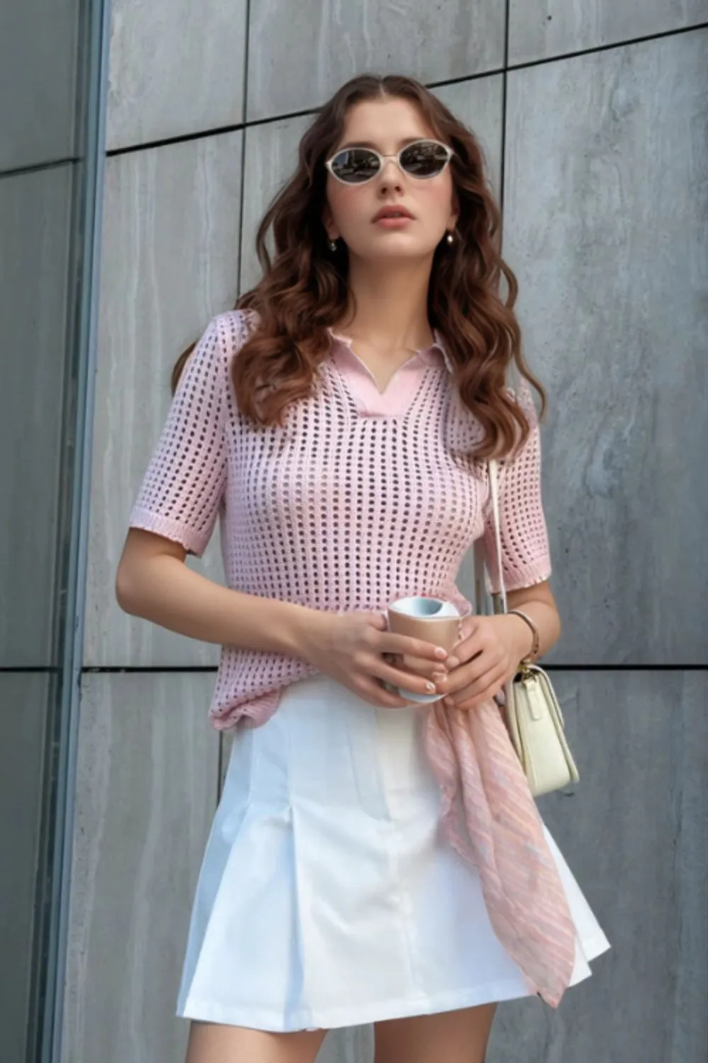 Hollow Out Short Sleeve Knit Cover Up Top