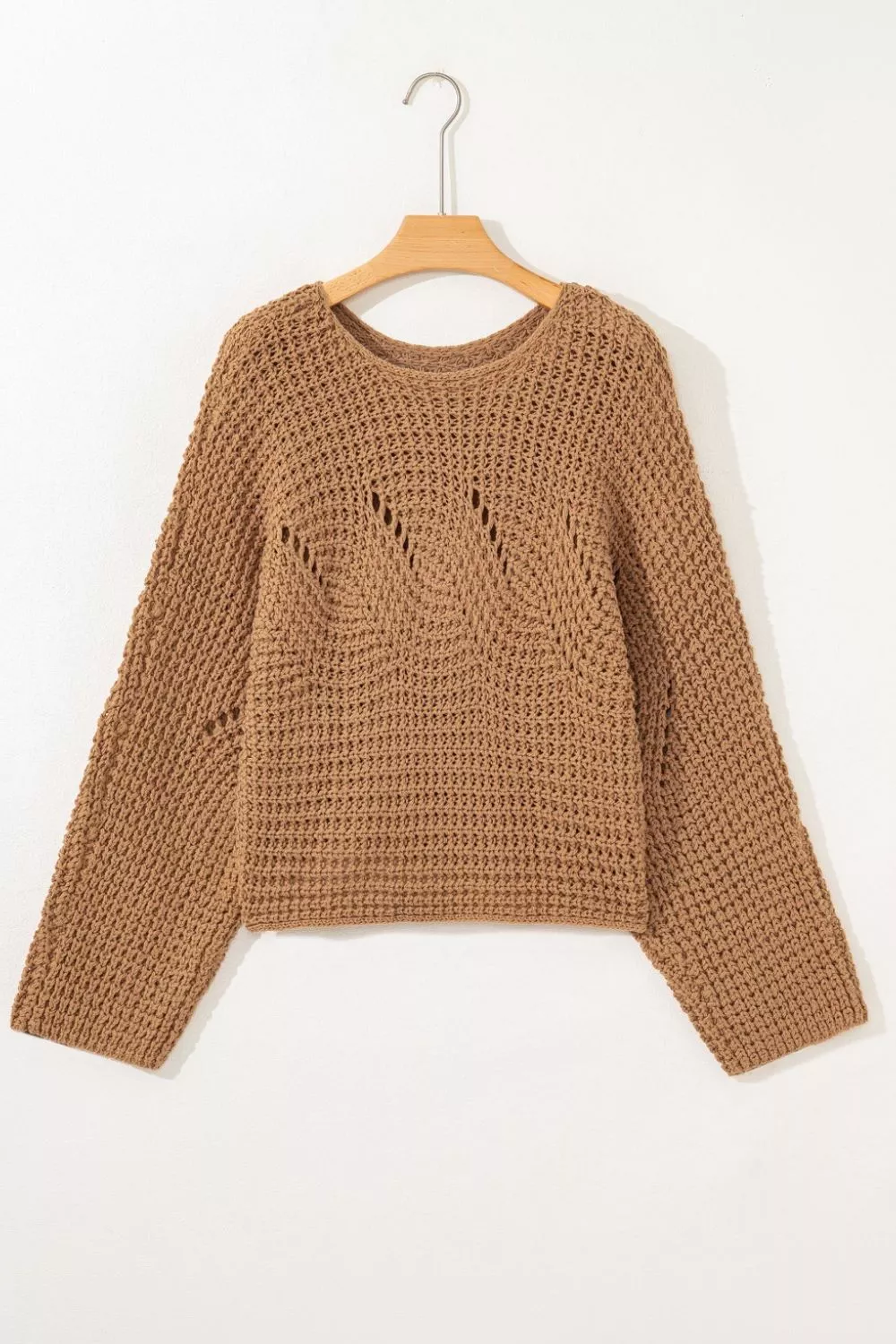 Hollowed Detail Wide Sleeve Loose Pullover Sweater - Image 6