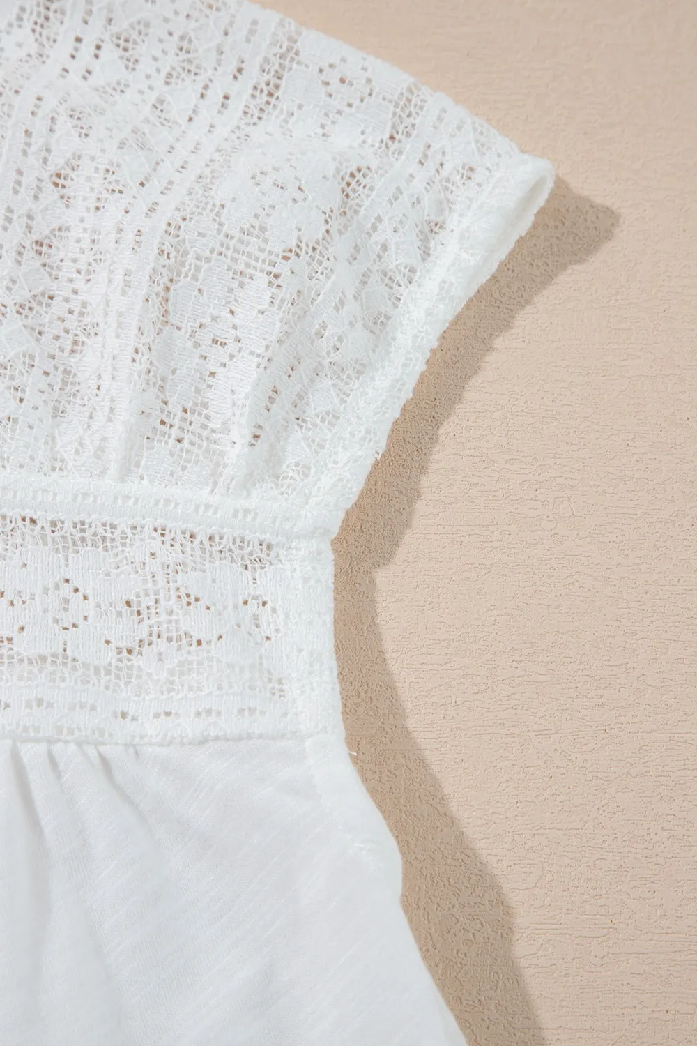 Hollowed Lace Patchwork Square Neck Short Sleeve Blouse - Image 6