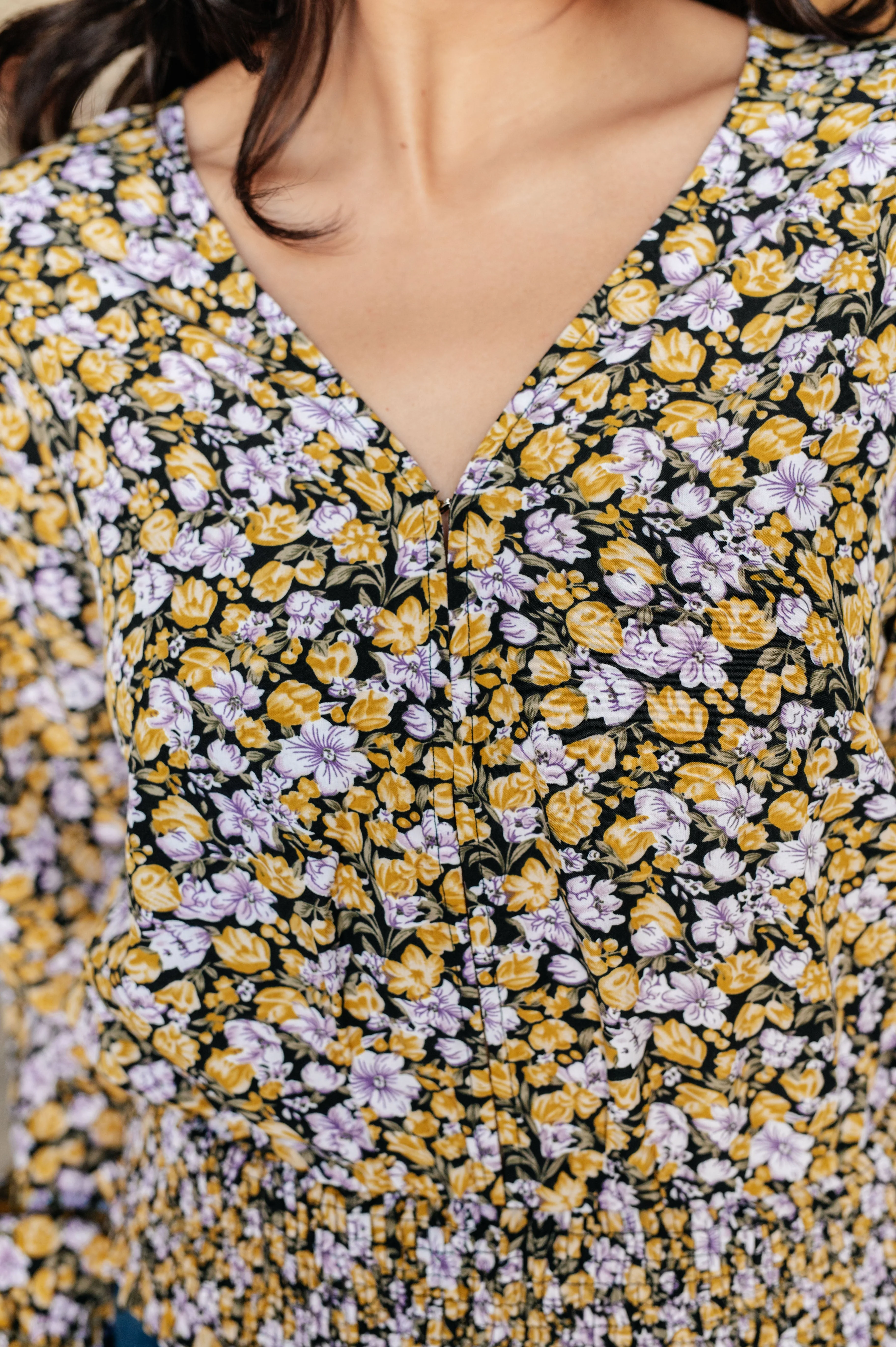 Honey Honey Floral Smocked Blouse in Black - Image 3