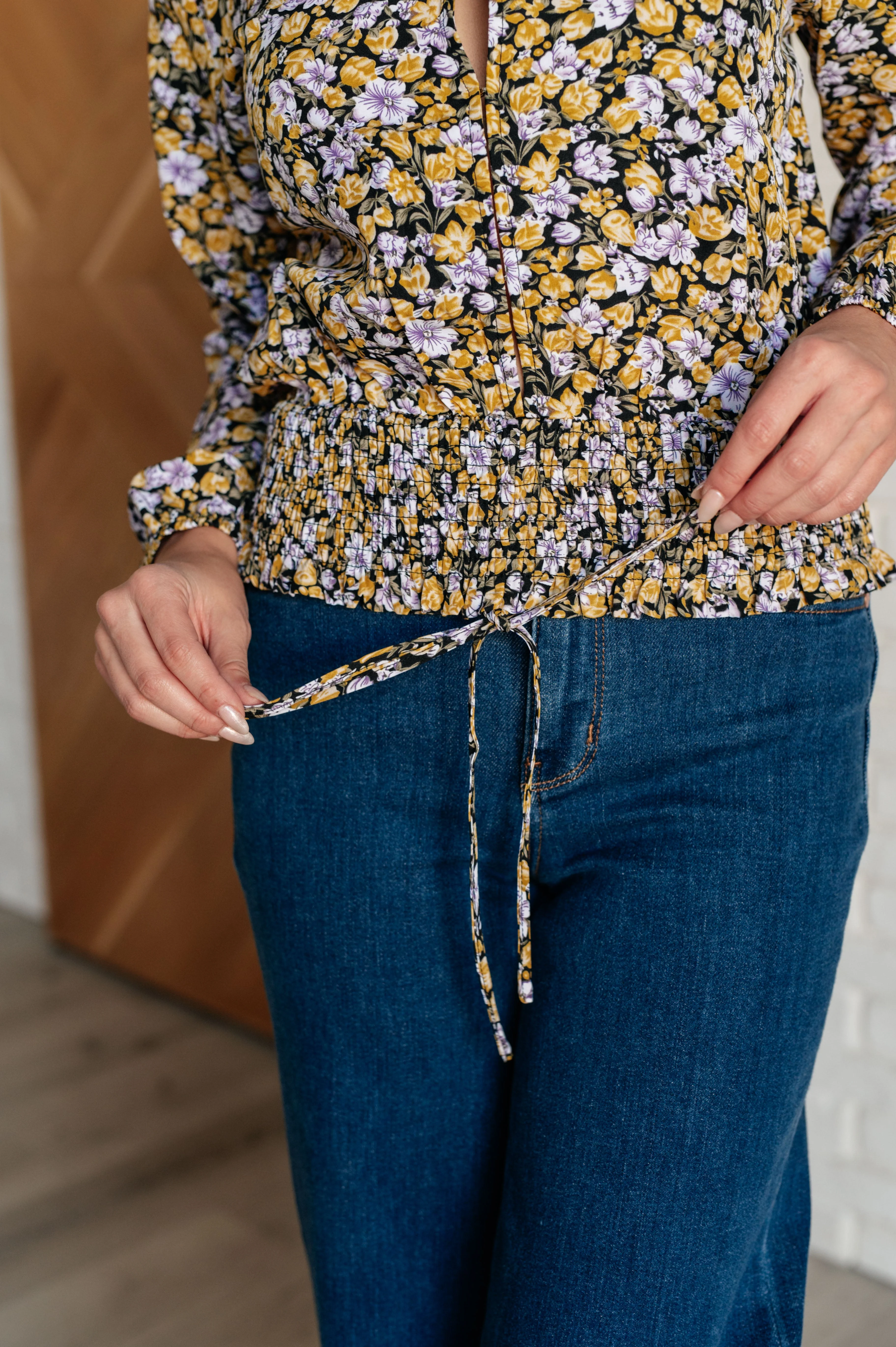 Honey Honey Floral Smocked Blouse in Black - Image 5