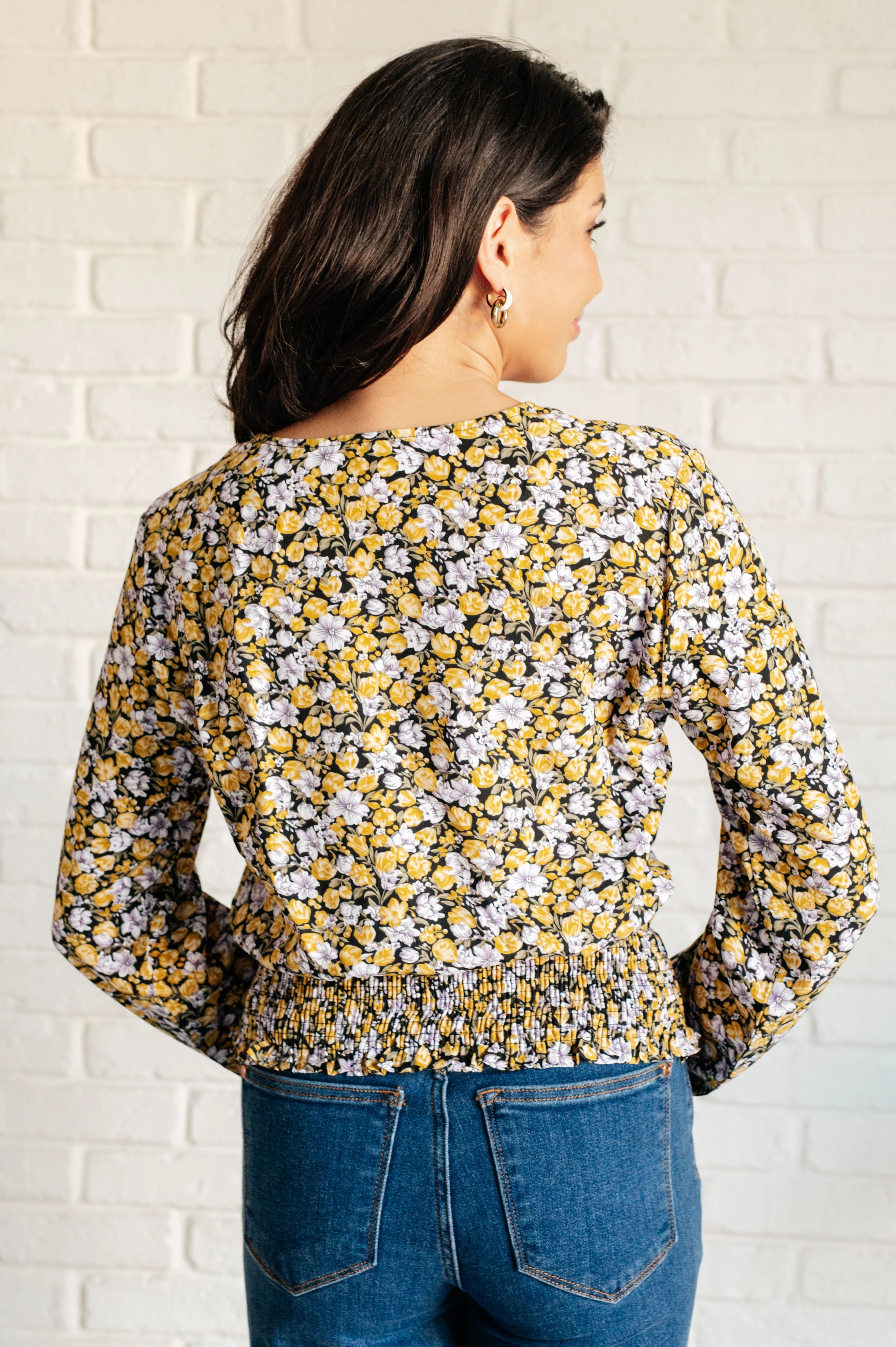 Honey Honey Floral Smocked Blouse in Black - Image 6